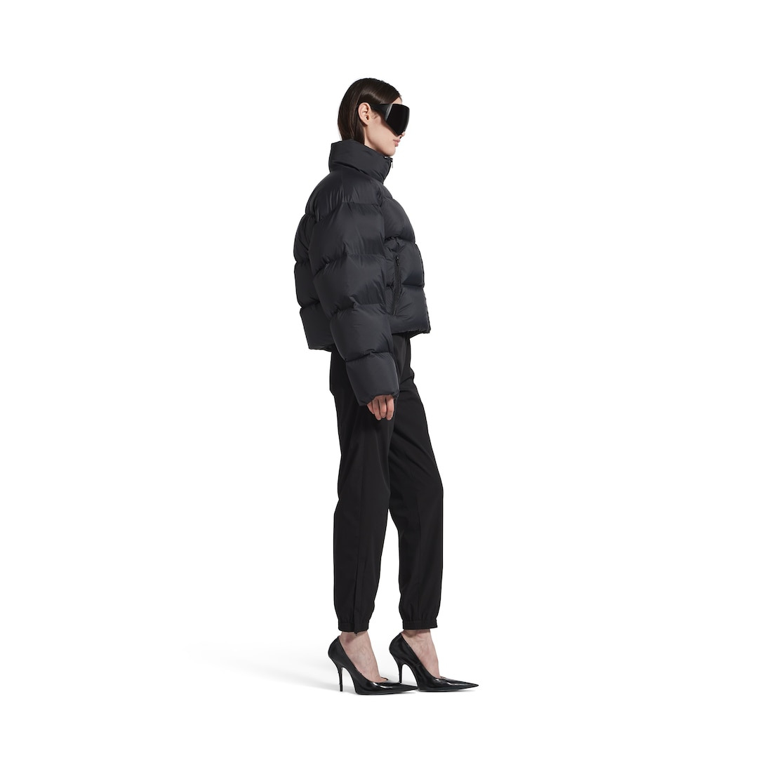 Women's Cropped Puffer in Black - 3