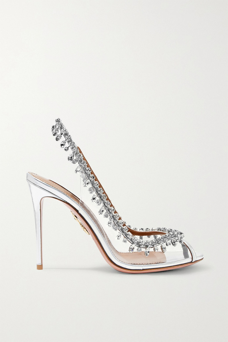 Temptation embellished metallic leather and PVC slingback pumps - 1