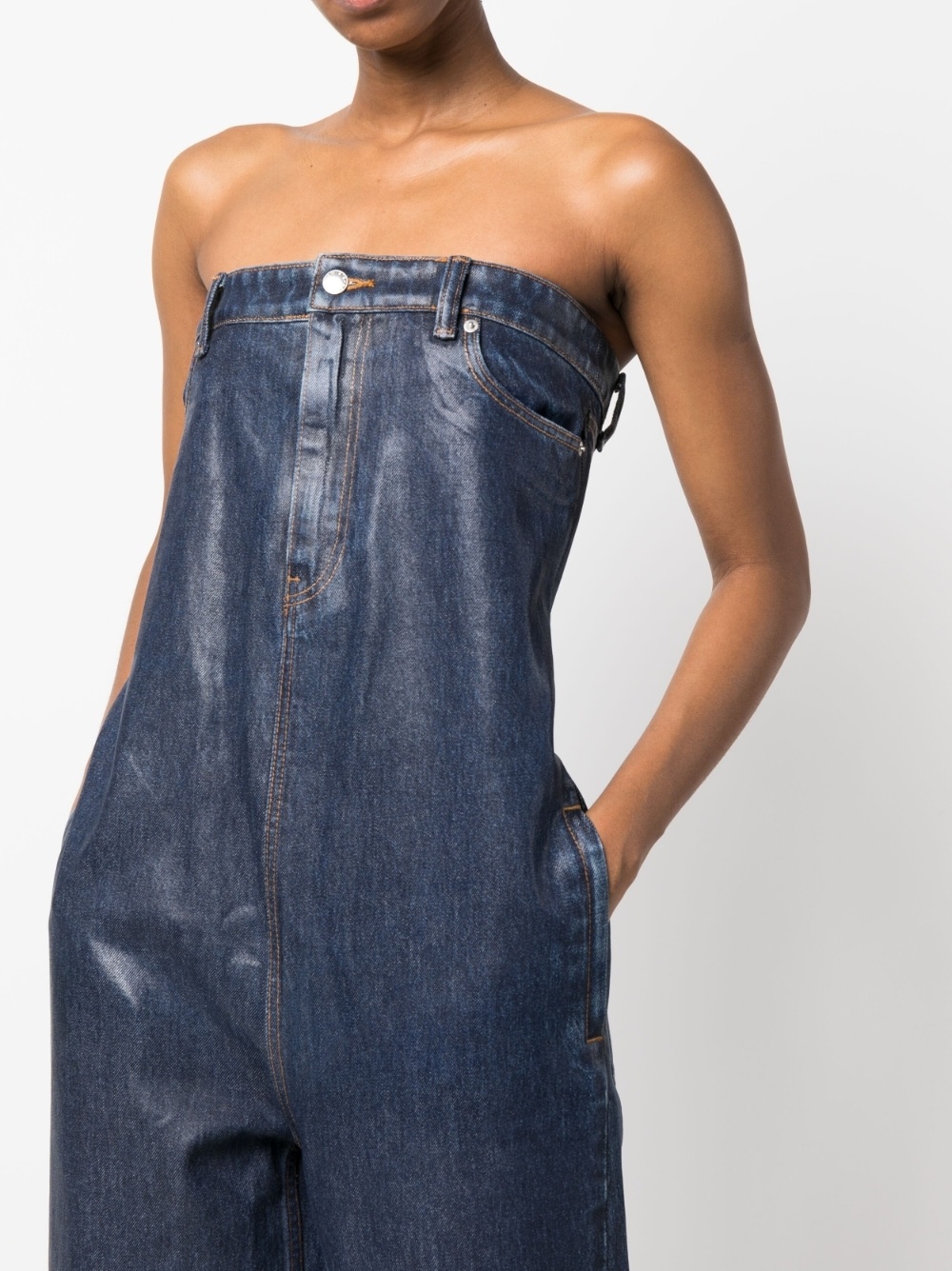 strapless denim jumpsuit - 5