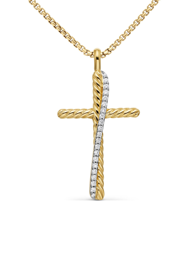 Women's Crossover Cross Necklace in 18K Yellow Gold with Diamonds, 35.6MM - Diamond 1