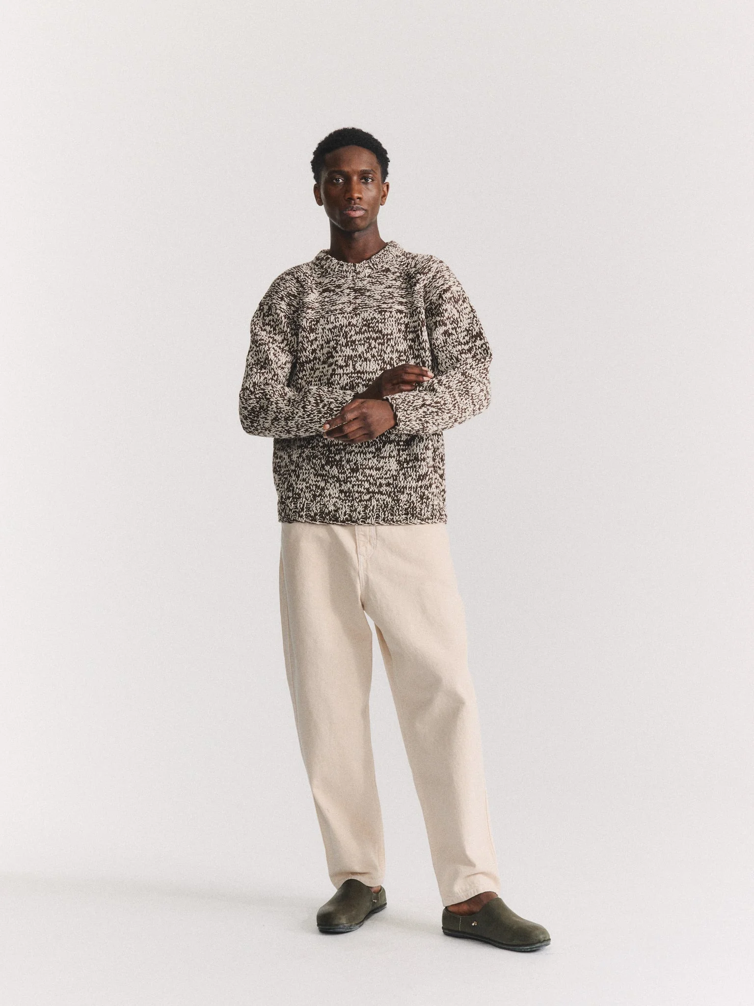 MIX STITCH JUMPER - BROWN/CHALK - 1