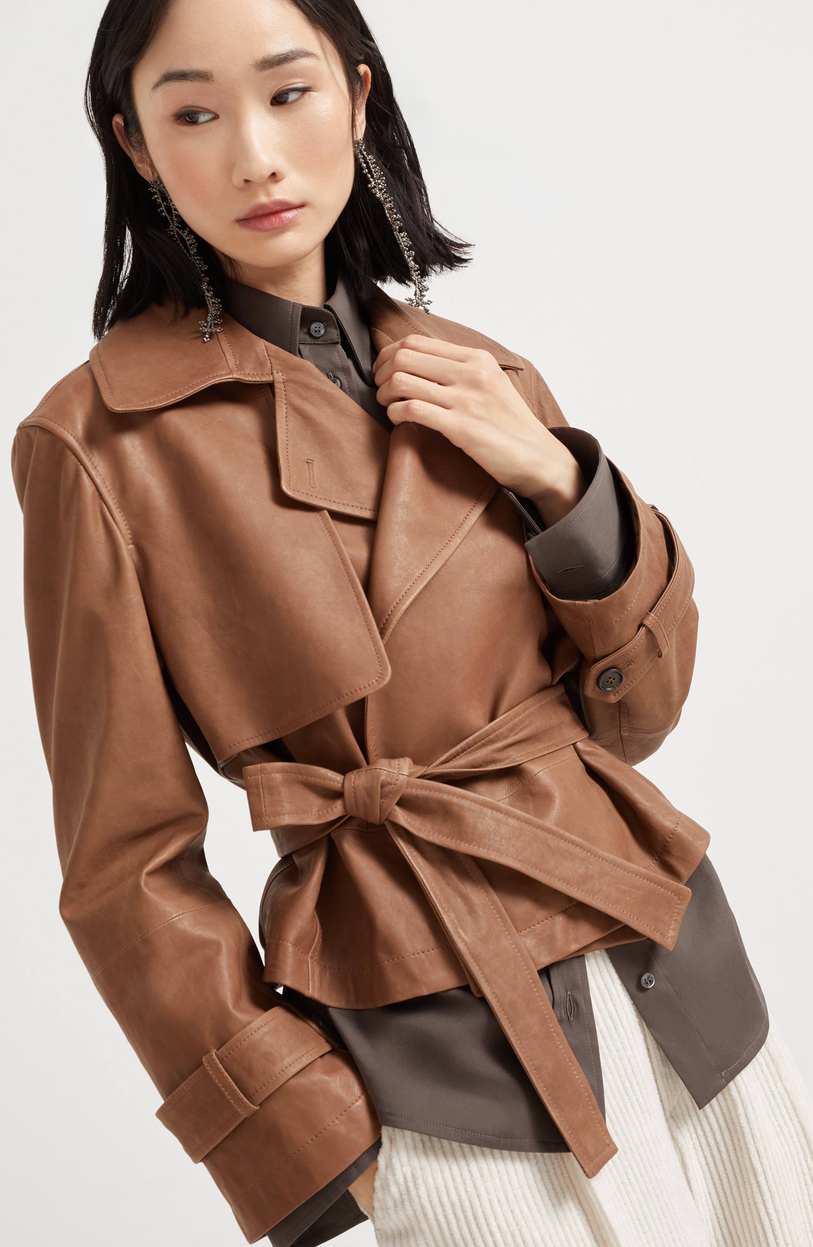 Brunello Cucinelli Vintage nappa Crop trenchcoat in Leather at Nordstrom - 5