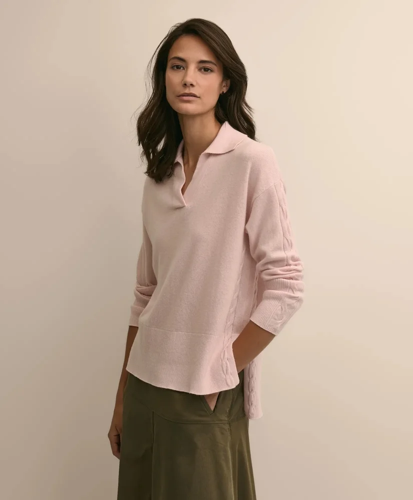 Wool Cashmere Cable Johnny Collar Sweater - 1