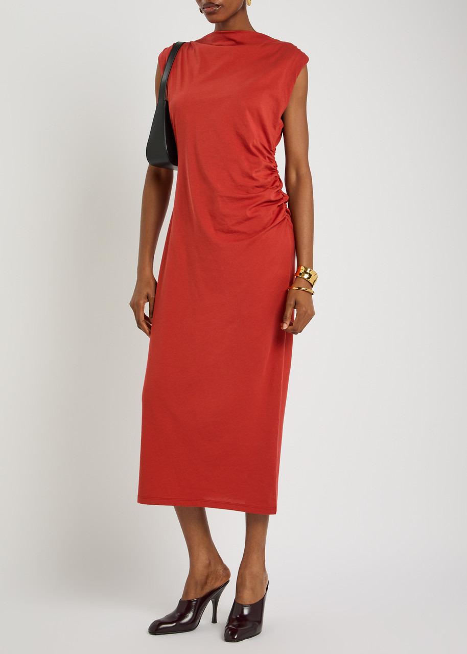 Vince Ruched Cotton Jersey Midi Dress - 4
