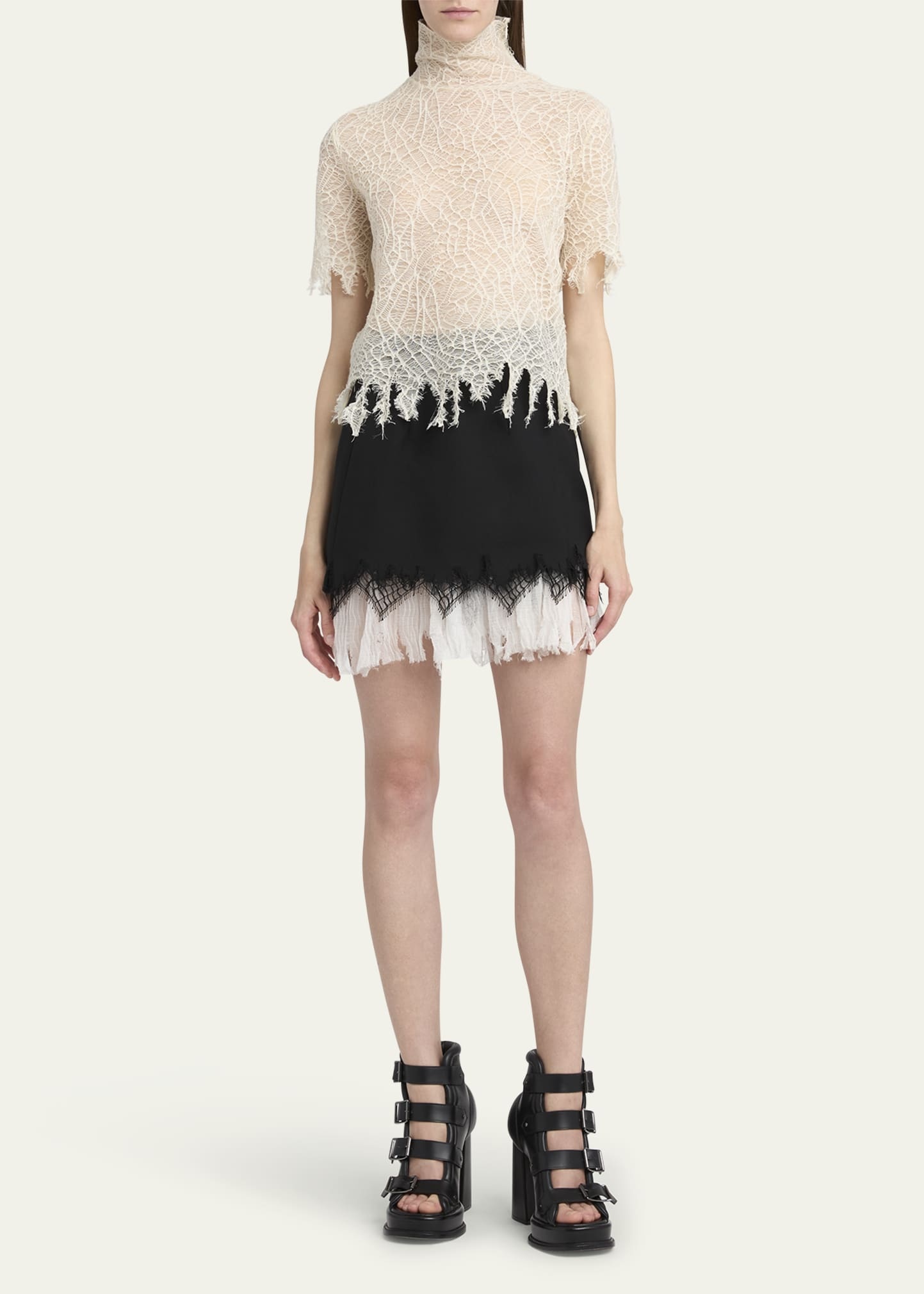Lace Ruffle Hem Mini Skirt - 2