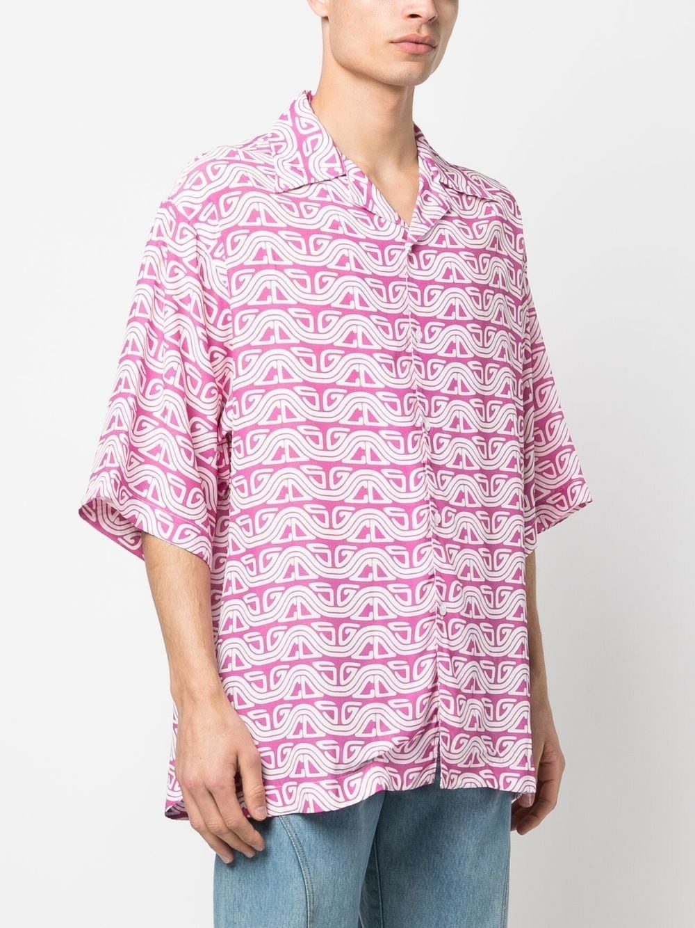 wave printed bowling shirt - 3