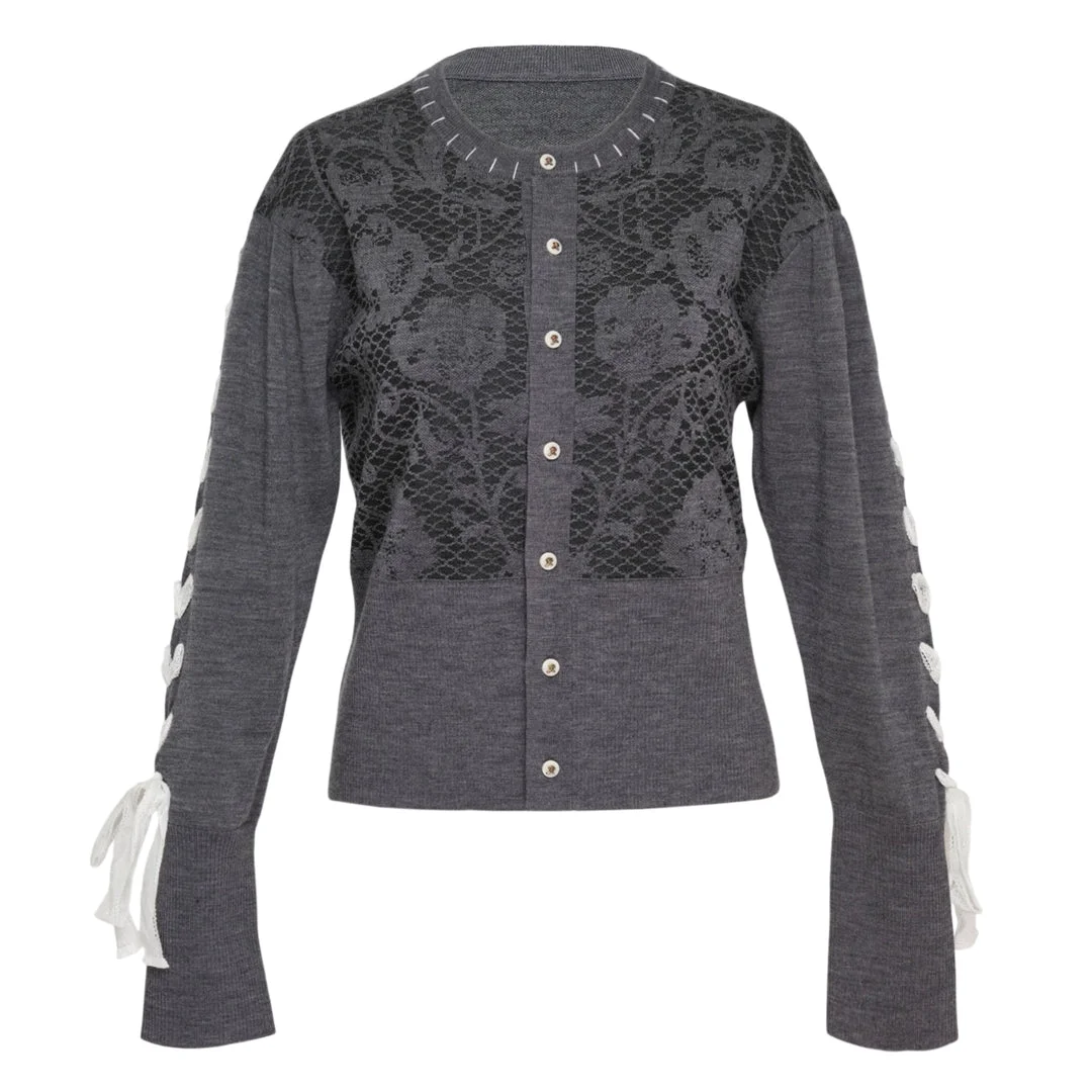 Floral Lace Panel Long Sleeve Cardigan - 1