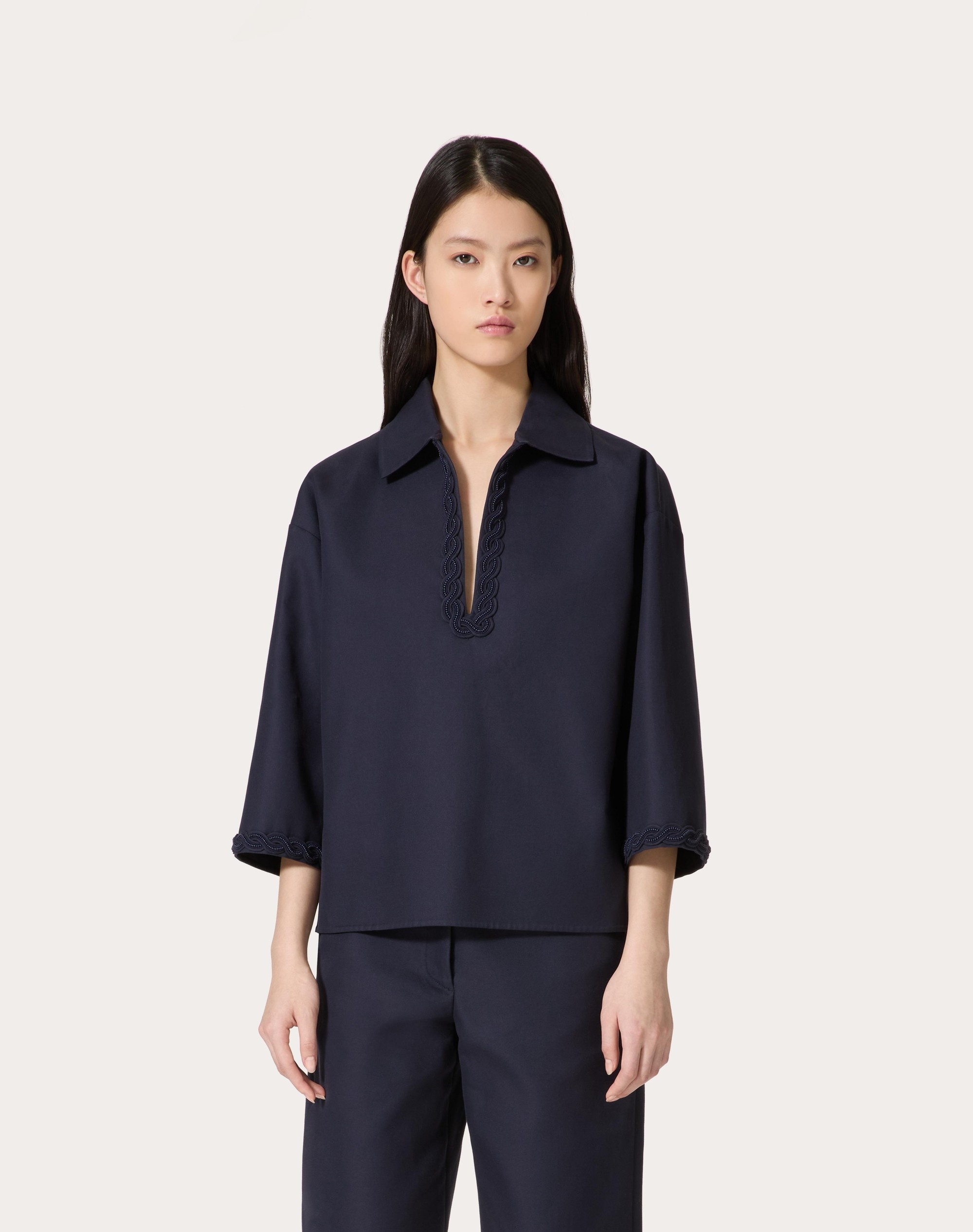 EMBROIDERED LIGHT DOUBLE SPLITTABLE GABARDINE TOP - 3