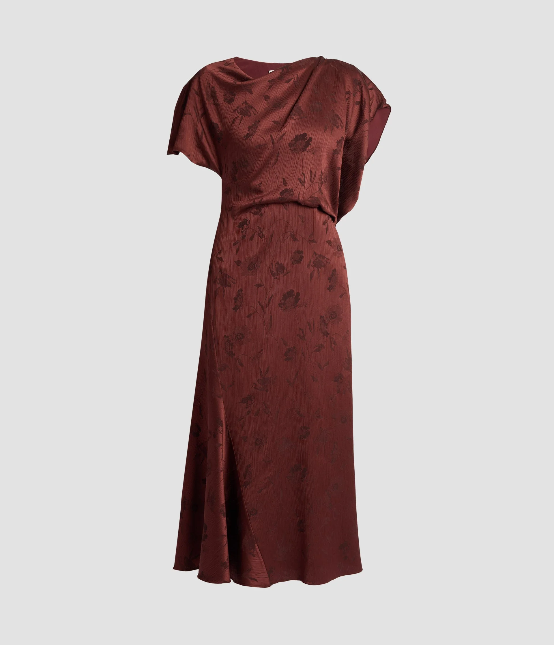 FLORAL CREPONNE JACQUARD SHORT SLEEVE MIDI DRESS - 1