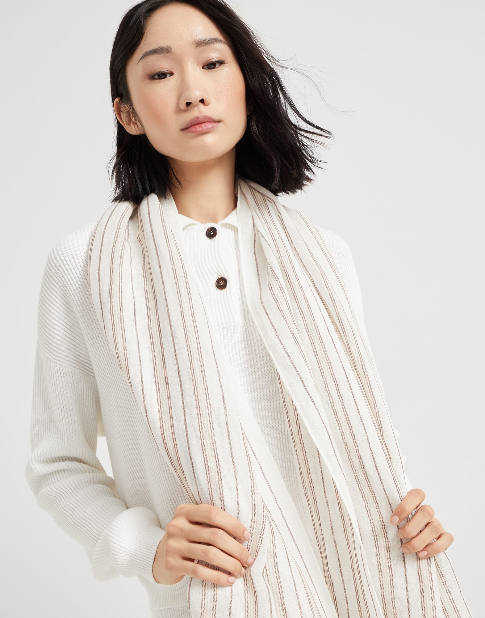 Sparkling striped linen scarf - 4