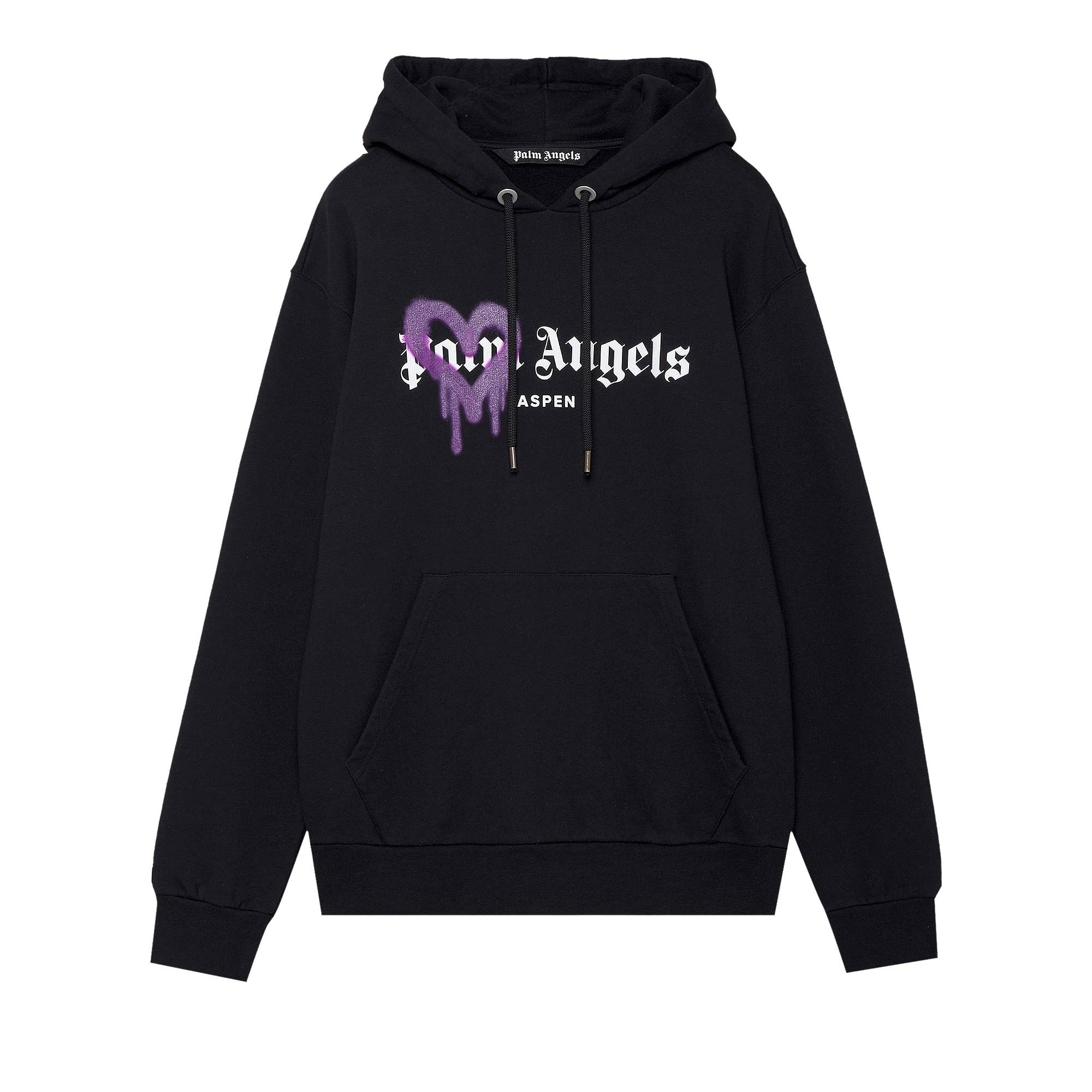 Palm Angels Aspen Heart Sprayed Hoodie 'Black/Purple' - 1