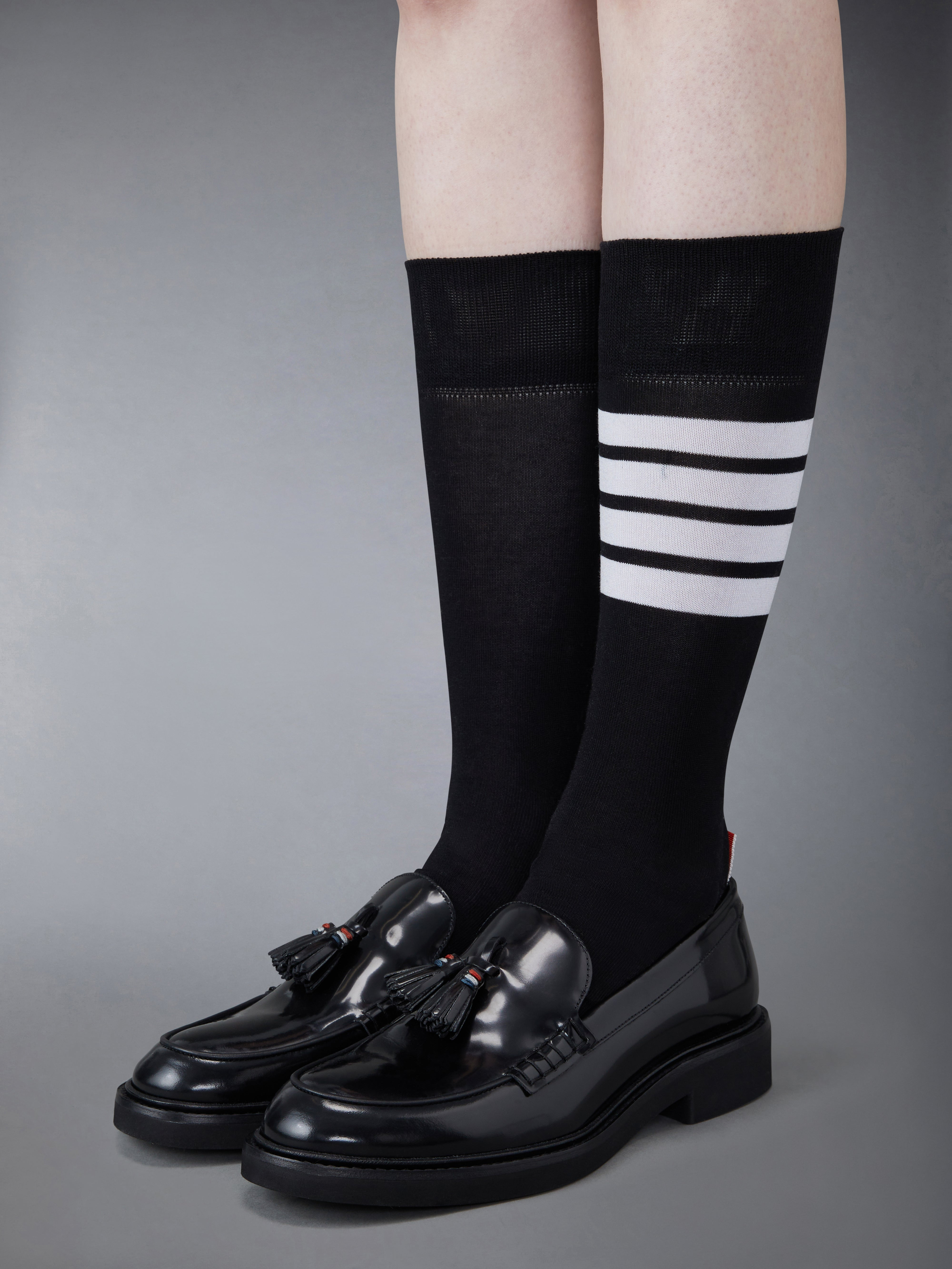 Black Calf Leather Micro Sole Tassel Loafer - 4