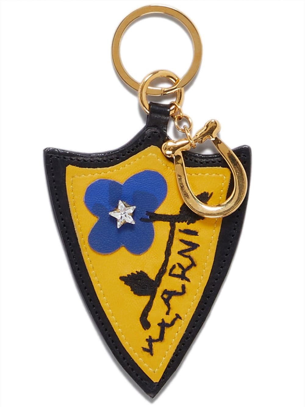 logo-embroidered leather keychain - 1
