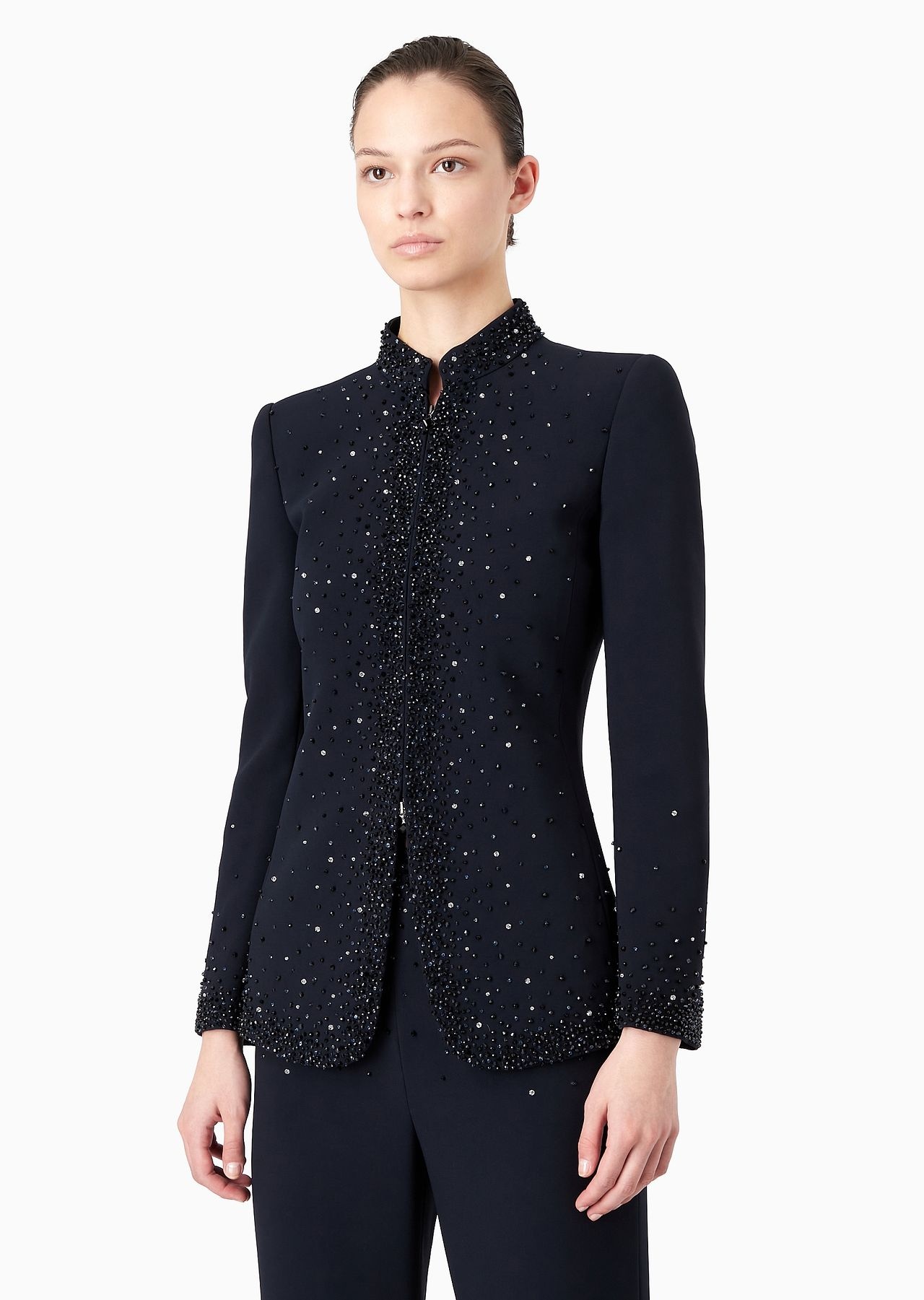 Crystal-embroidered stretch cady jacket - 2