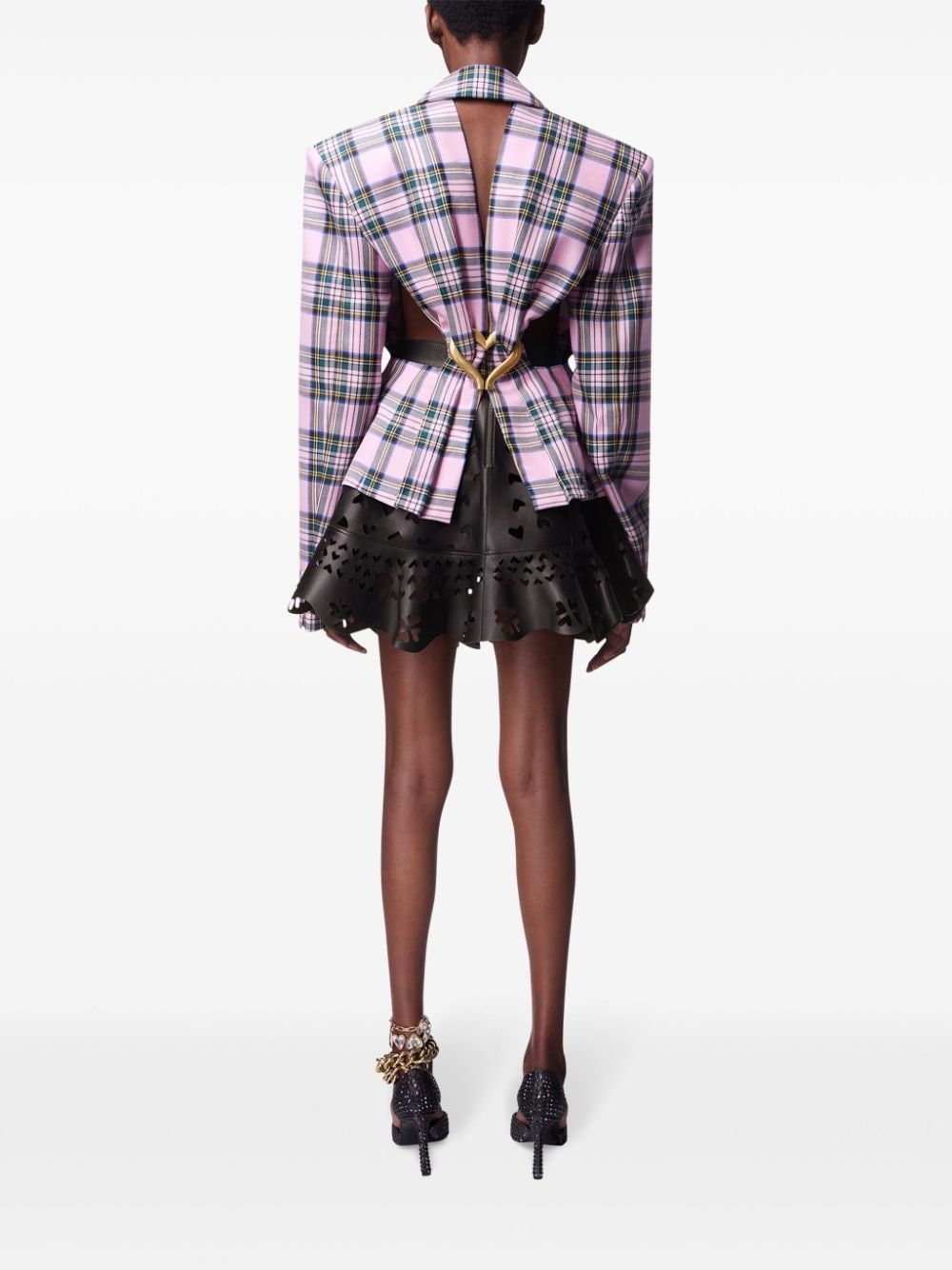 heart draped cutout checked blazer - 4