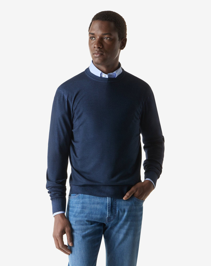 CORNELIANI Blue crew neck pure wool knitwear outlook