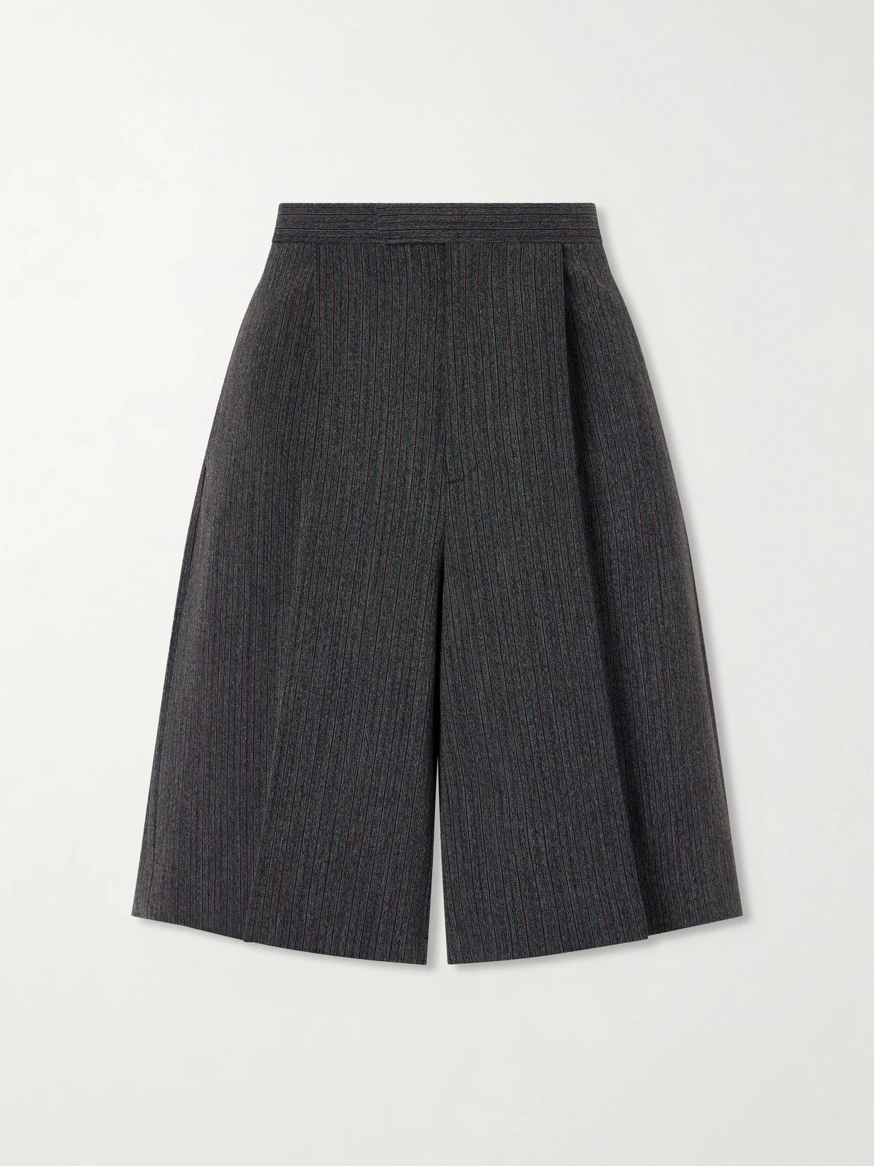 Striped Pleated Mélange-twill Shorts - 1