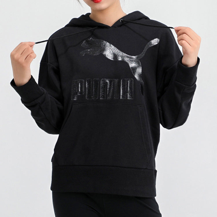 (WMNS) PUMA Classics Logo Hoodie 'Black' 599197-51 - 4