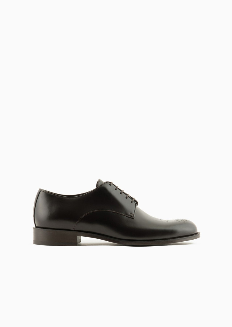 Leather Derby shoes with perforated logo 1