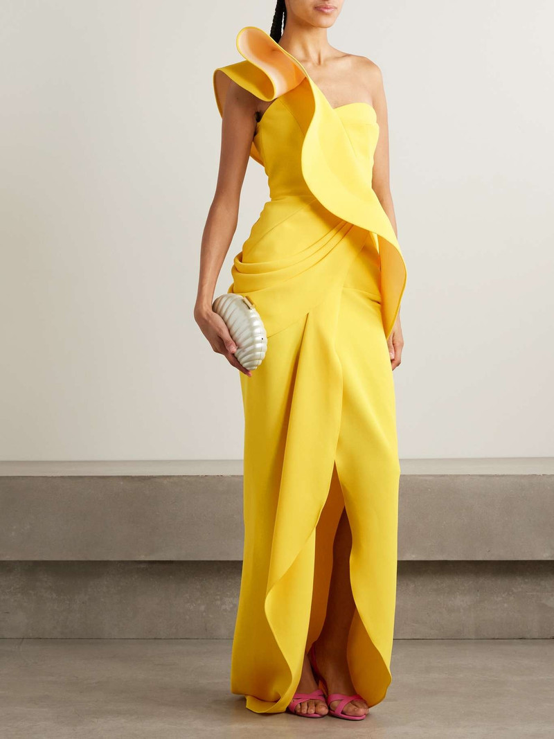MATICEVSKI Salyut Wave one-shoulder draped crepe gown Yellow outlook