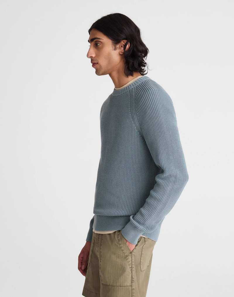 Cotton Shaker-Stitch Crewneck Sweater 4