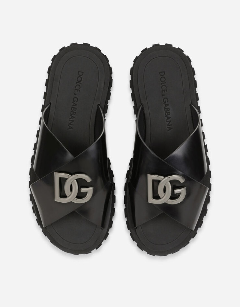 Crossover-strap sliders in brushed calfskin with maxi-logo 4