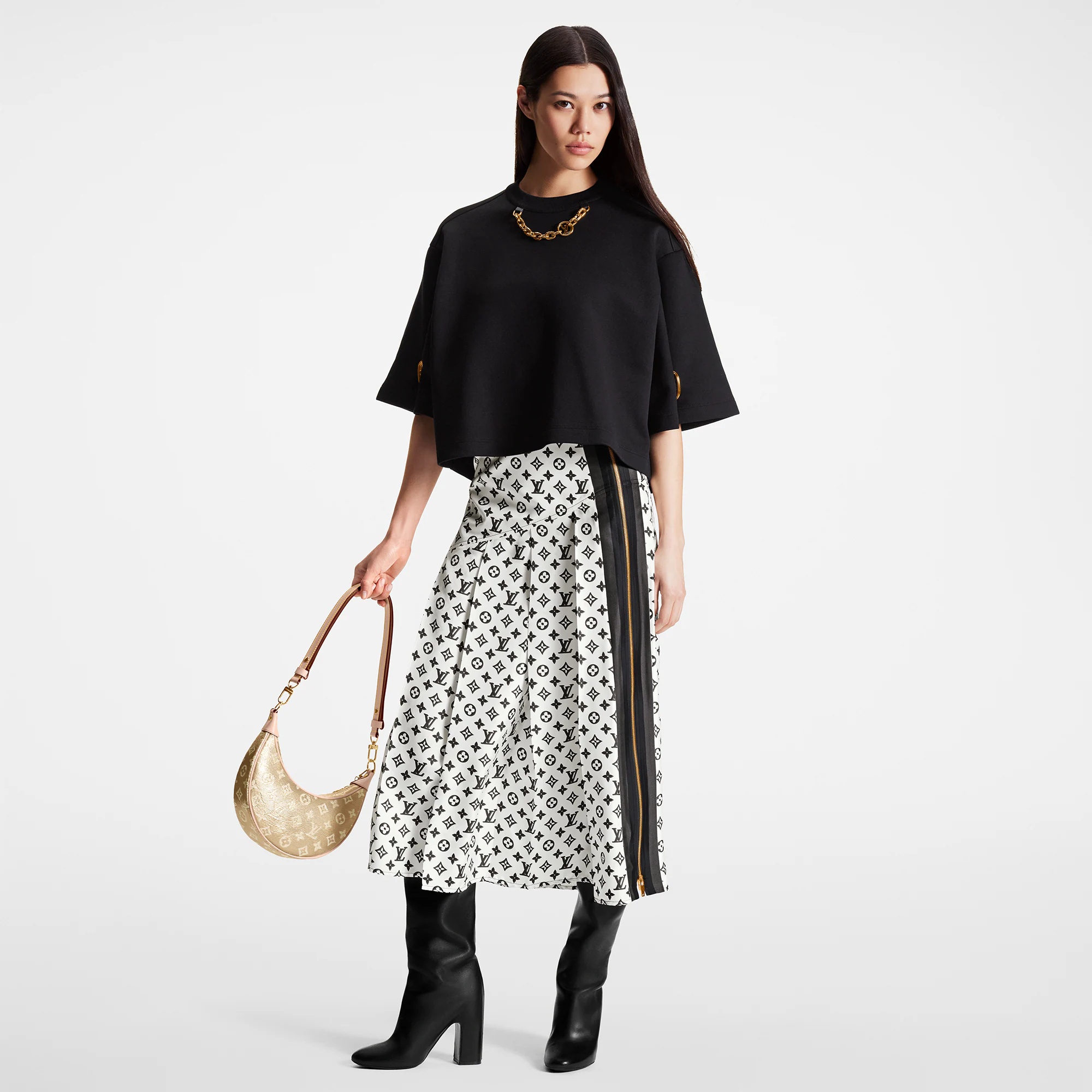 3D Monogram Asymmetrical Pleat Midi Skirt - 4