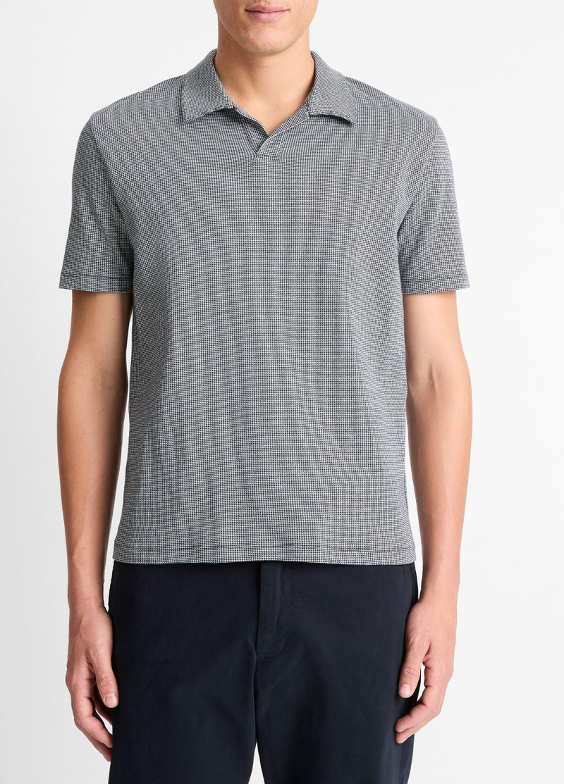 Houndstooth Pima Cotton Johnny-Collar Polo Shirt 1