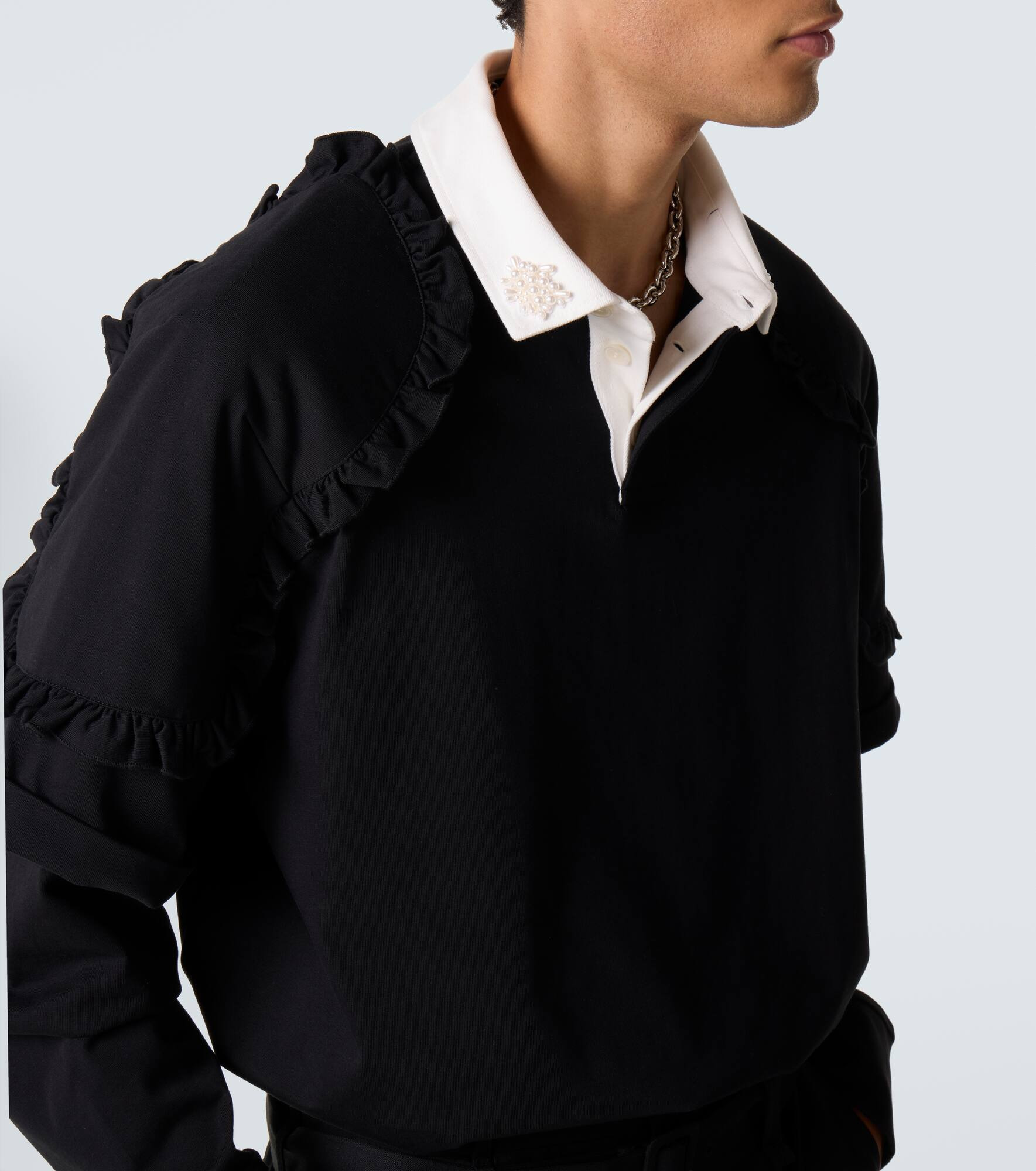 Layered ruffled cotton jersey polo shirt - 6