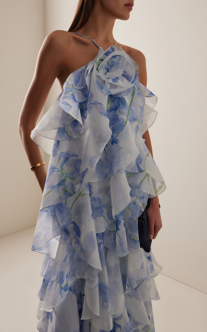 Aje. Pandorea Layered Floral-Print Chiffon Maxi Dress blue outlook