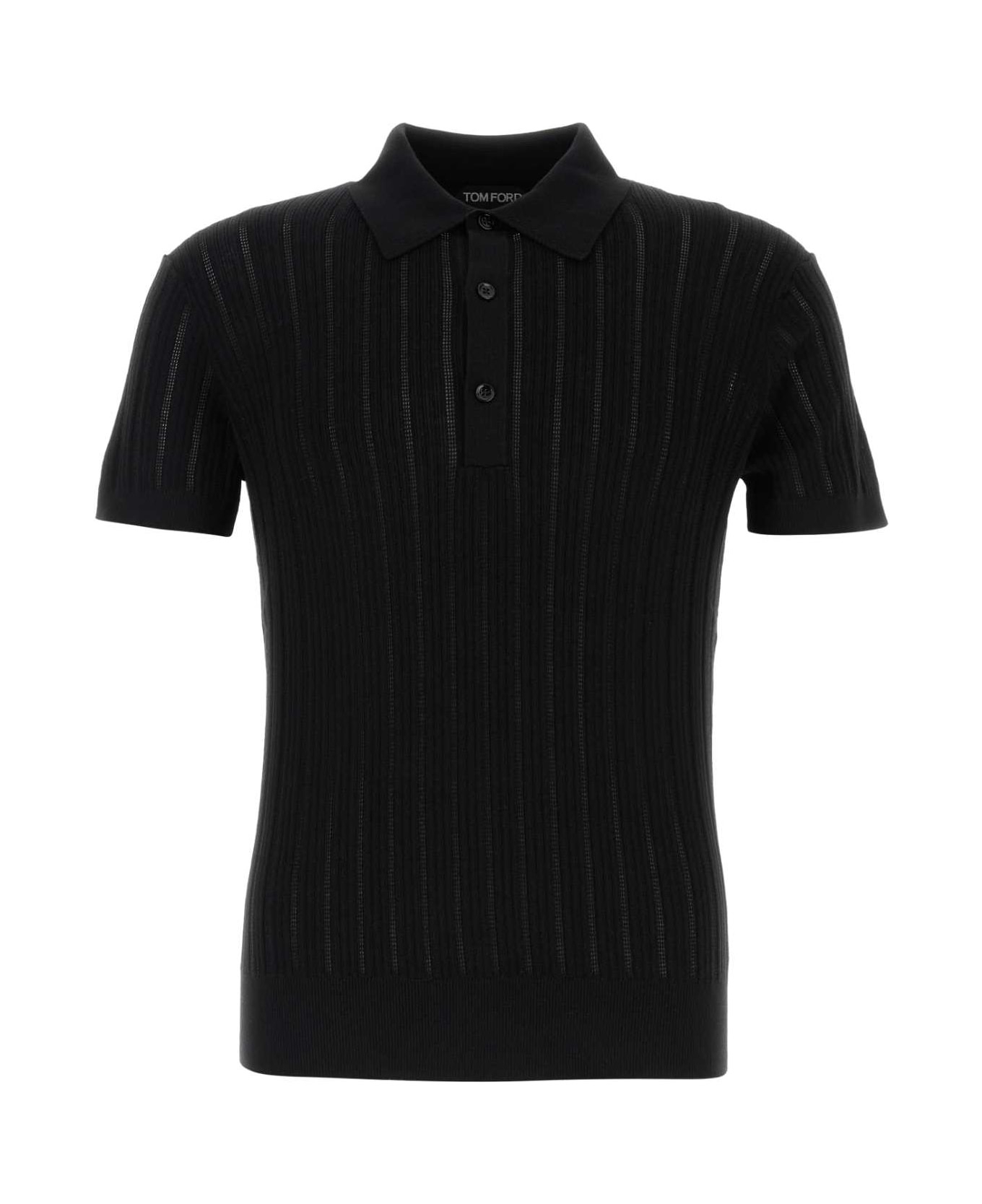 Black Cotton Blend Polo Shirt - 1