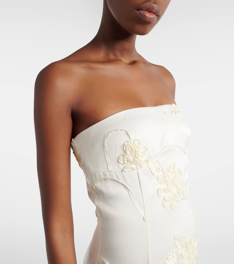 Bridal floral-appliqué satin midi dress 4