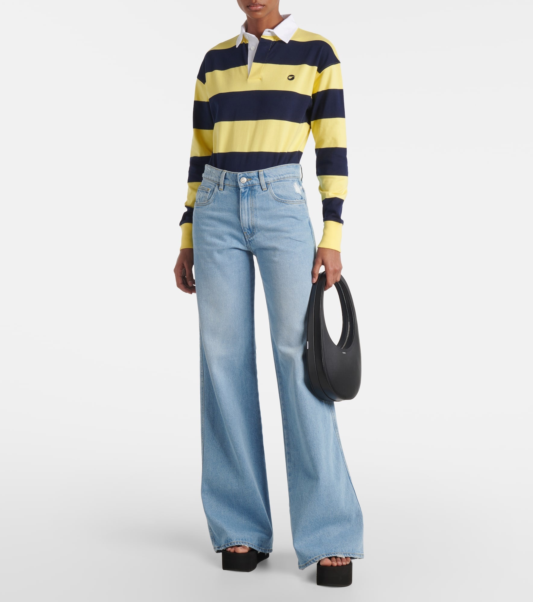 Leather-trimmed wide-leg jeans - 2