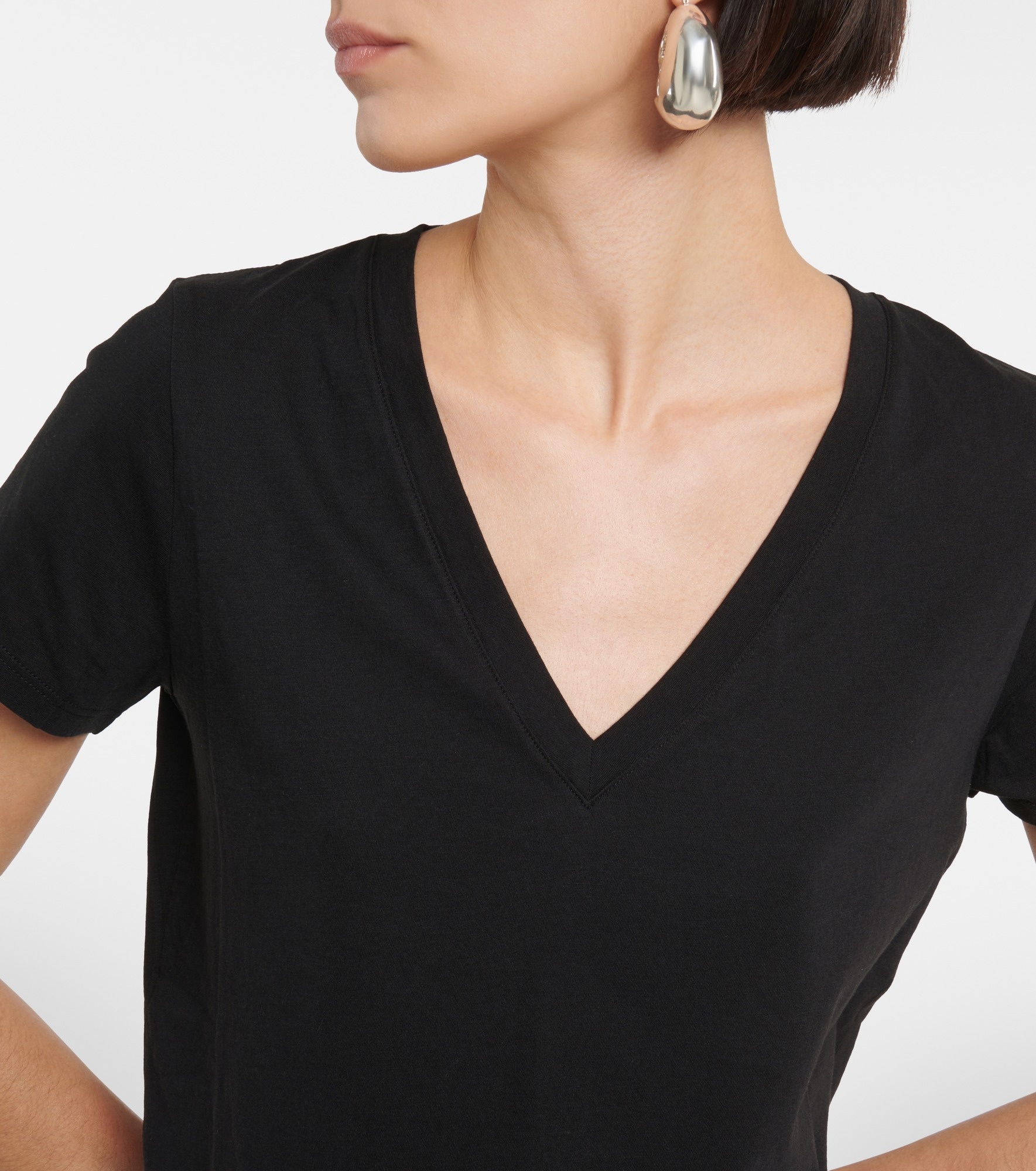 Cotton V-neck T-shirt - 4