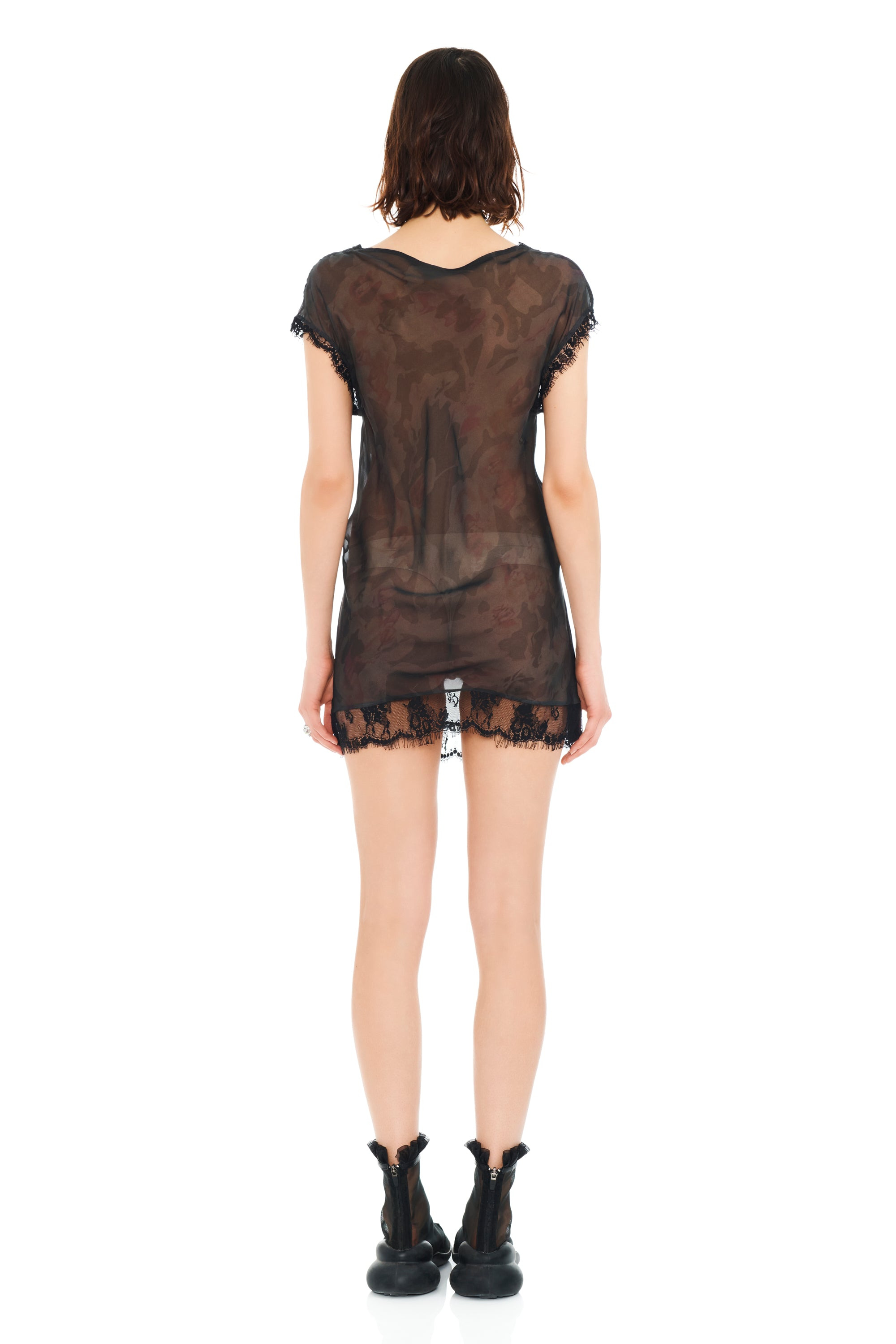 BLACK WATERCOLOR ROSES WATERLILY MINI DRESS - 6