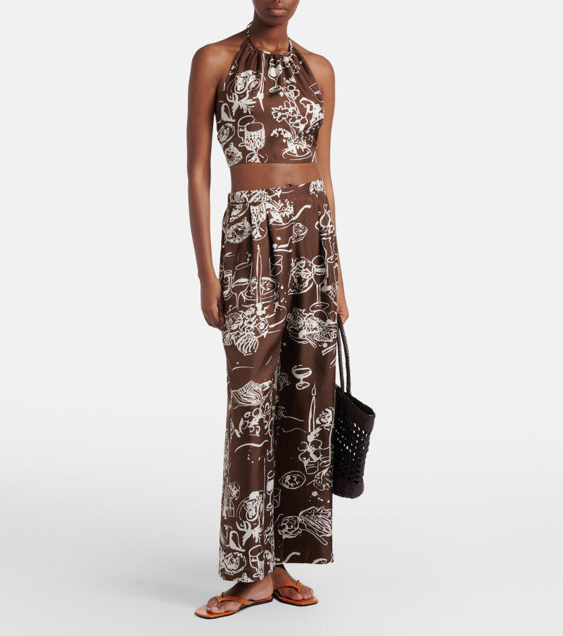 ASCENO Isola printed silk twill wide-leg pants outlook