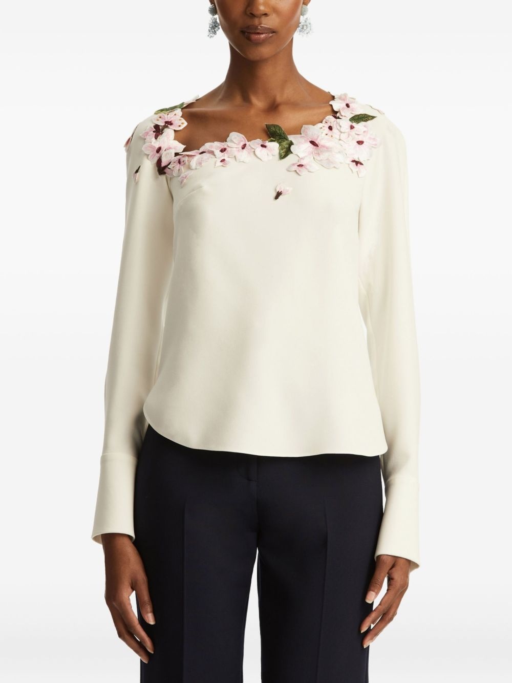 floral-embellished long-sleeve blouse - 3