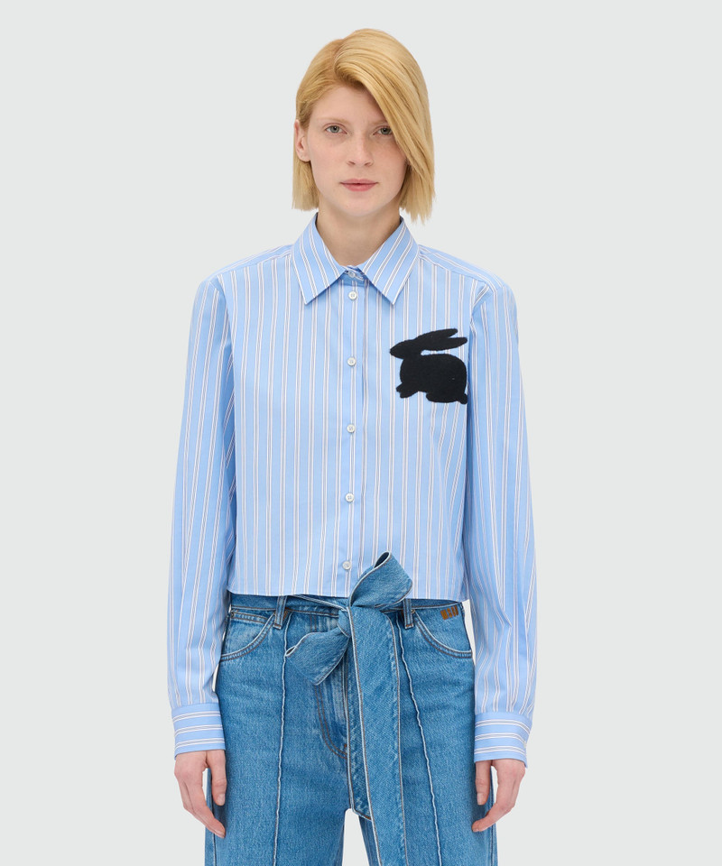 MSGM Light blue cropped poplin shirt with "Bunny" patch outlook