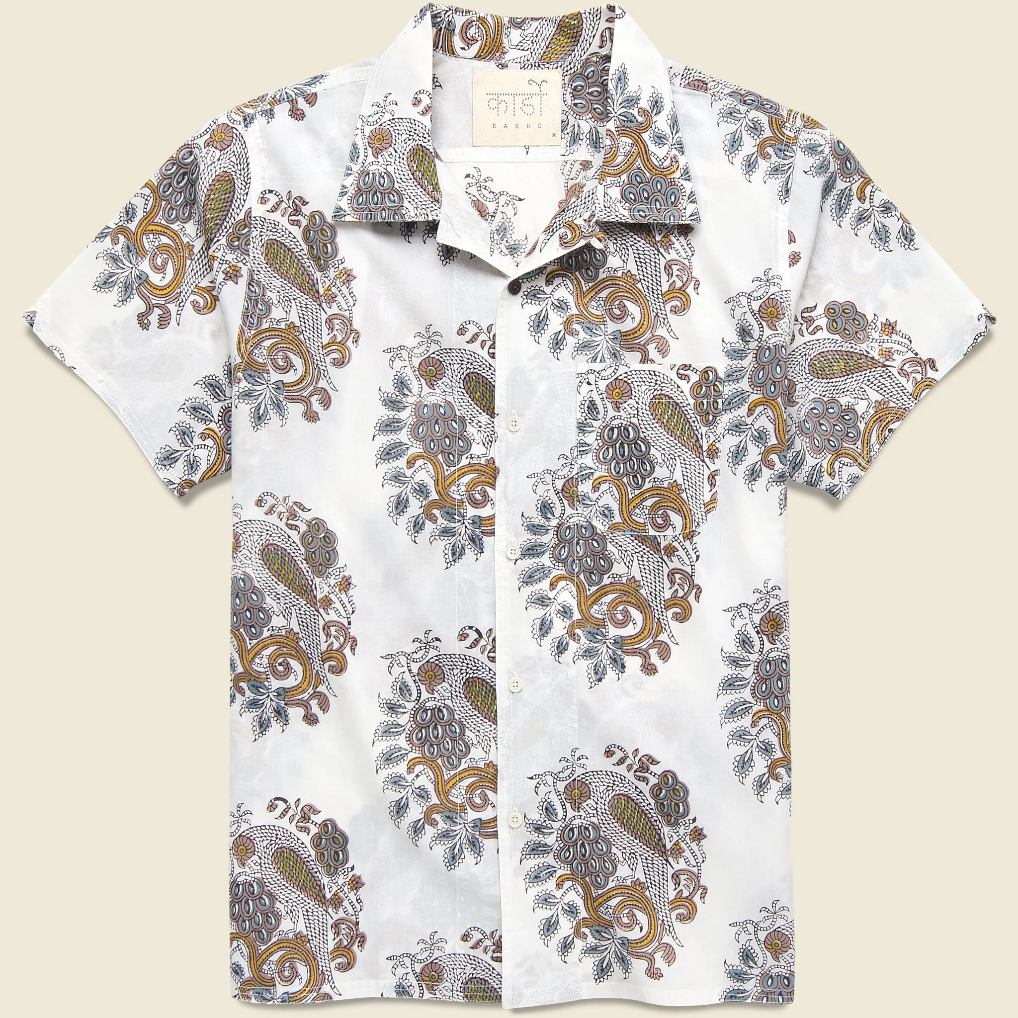 Paisley Parrot Block Print Shirt - White - 1