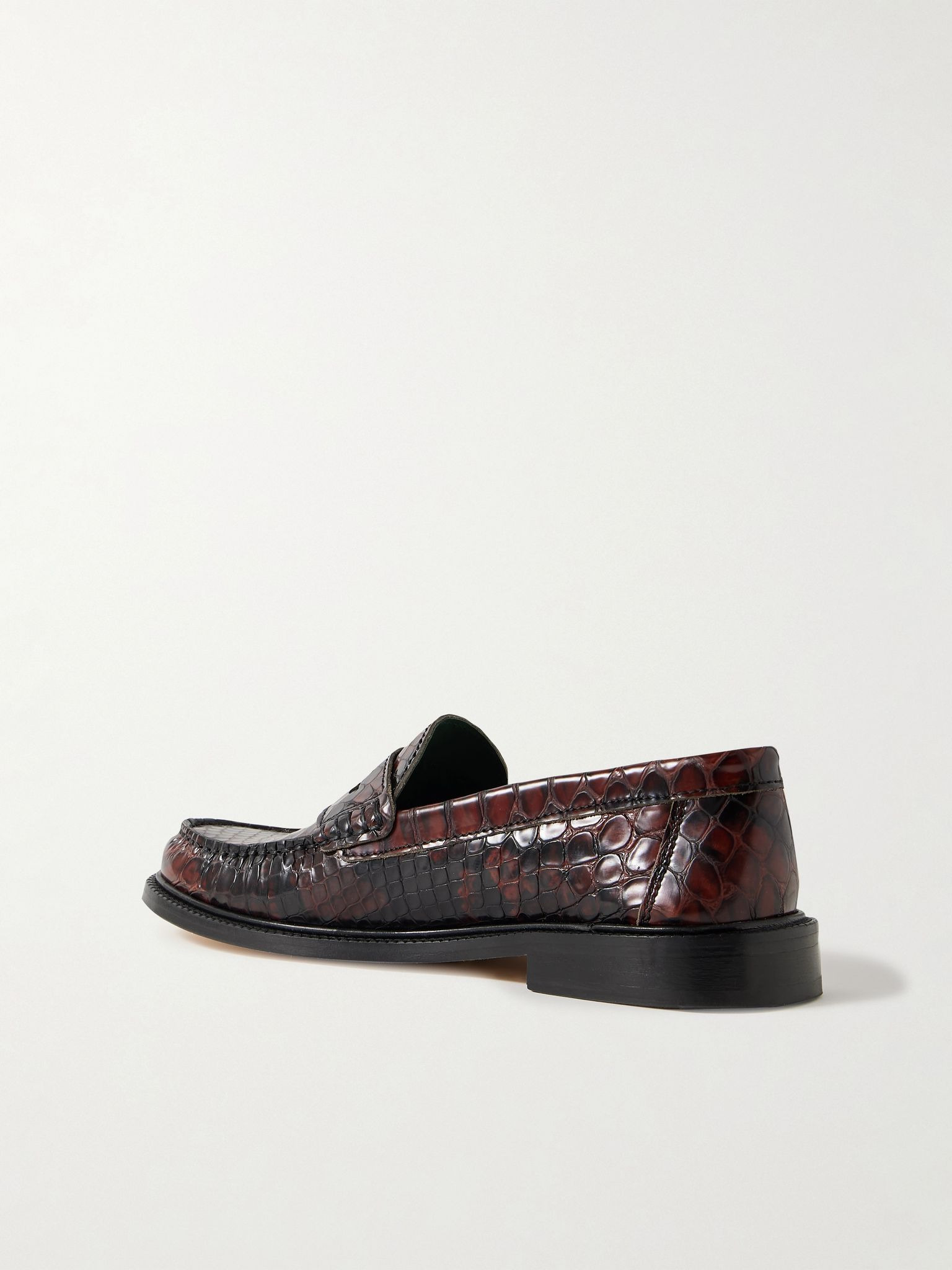 Yardee Python-Effect Leather Penny Loafers Brown - 4