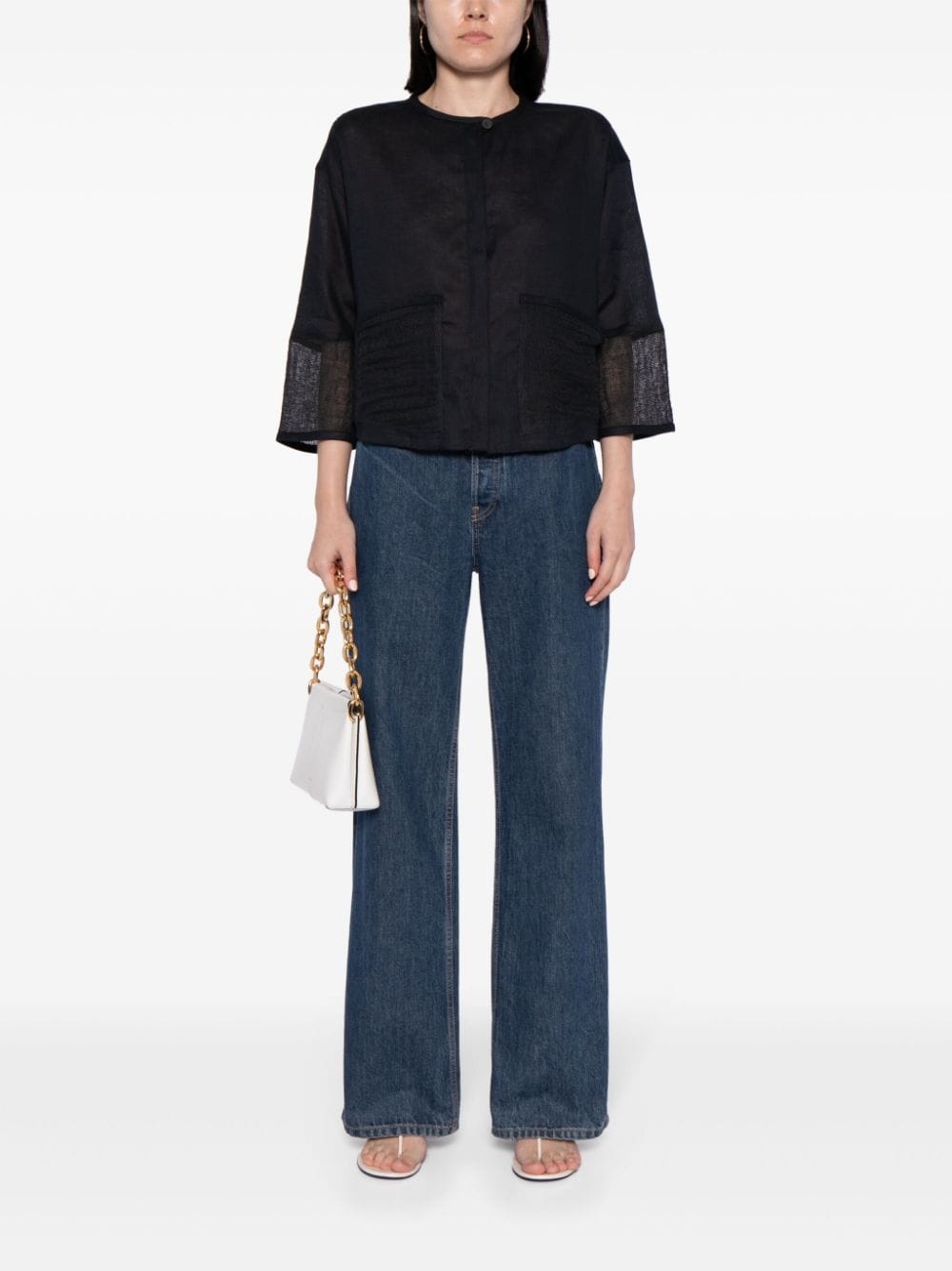 panelled linen blouse - 2