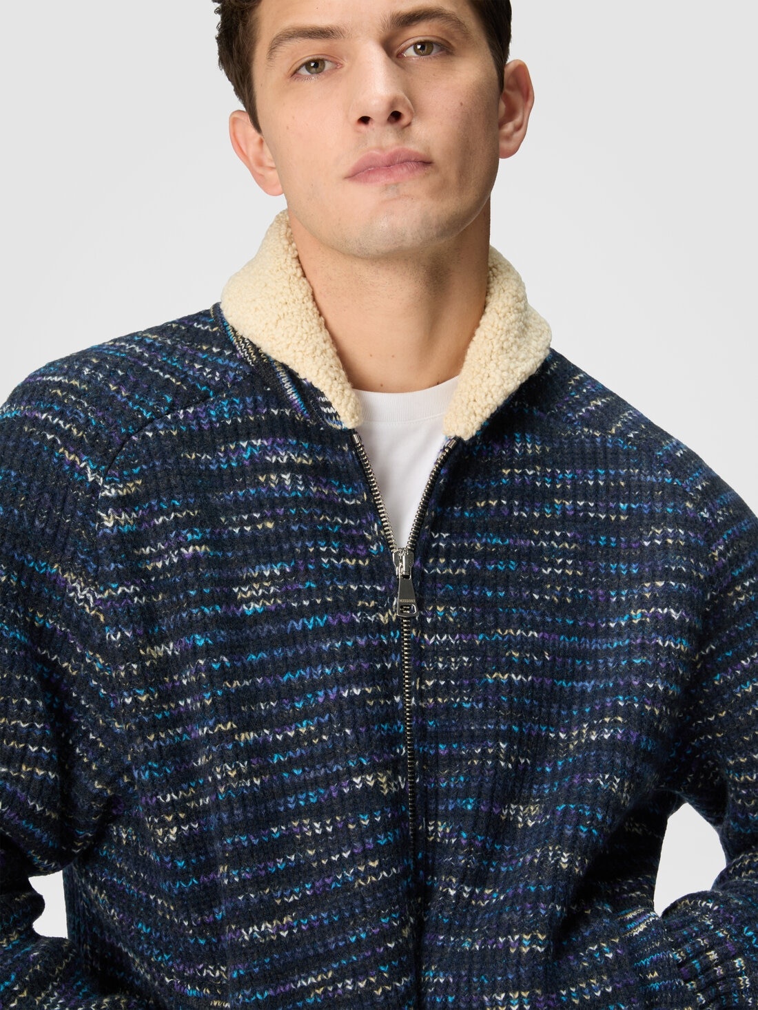 Bomber jacket in slub wool with teddy bear insert - 5