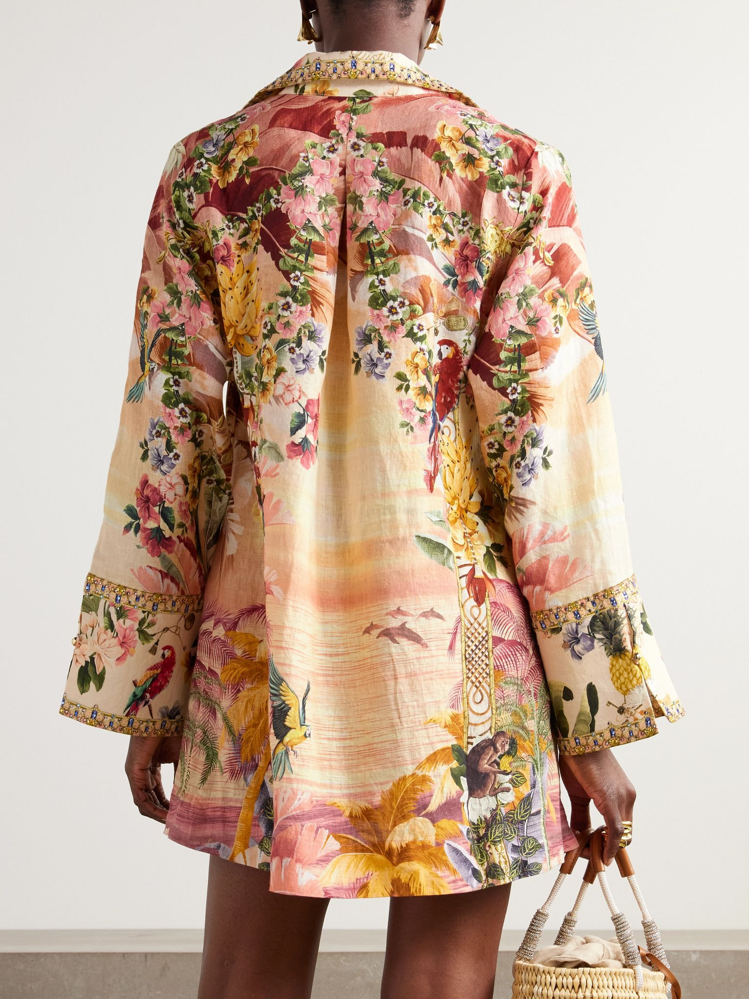 + The White Lotus crystal-embellished printed linen mini dress Beige - 3