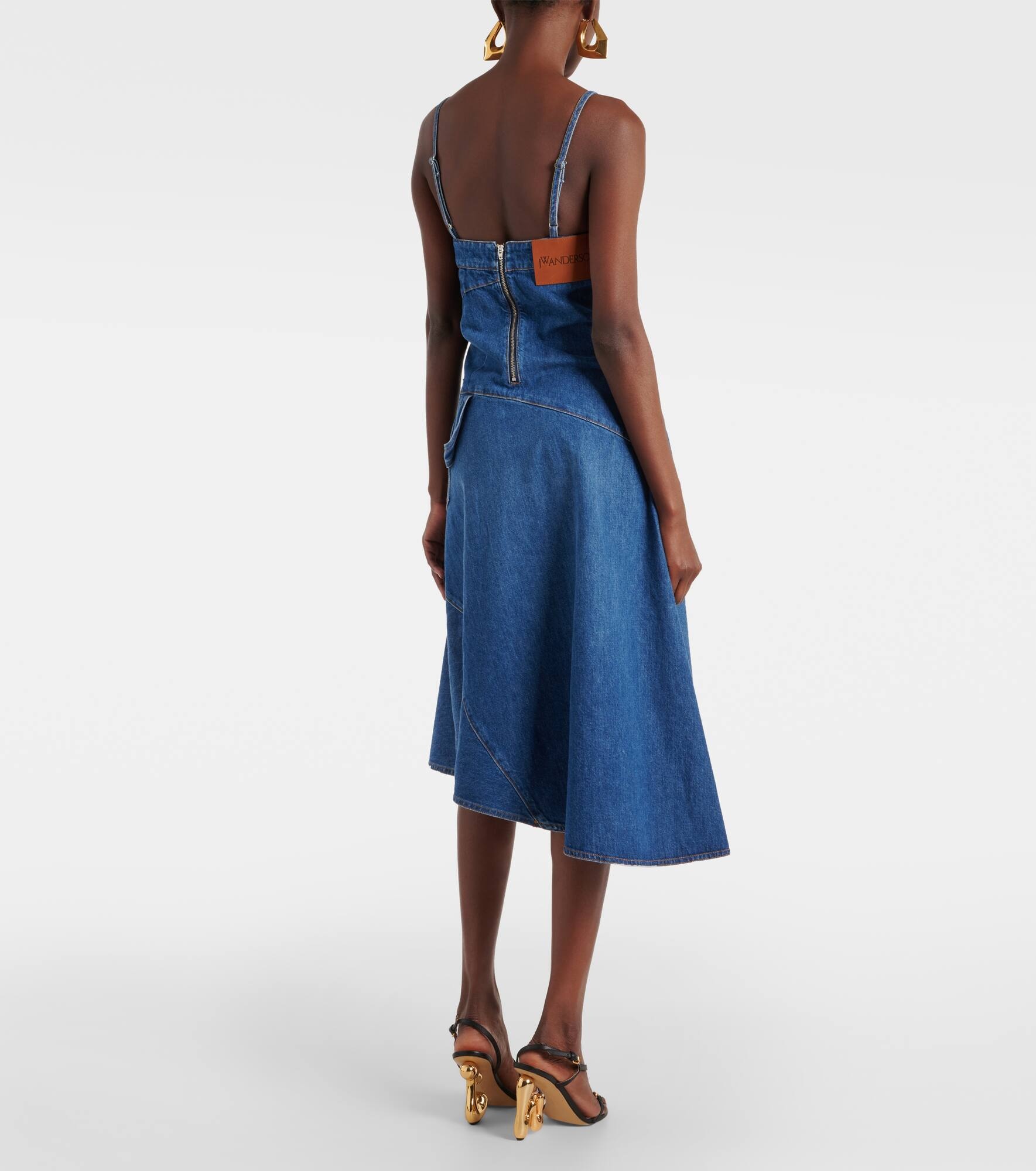 Asymmetric denim midi dress - 3