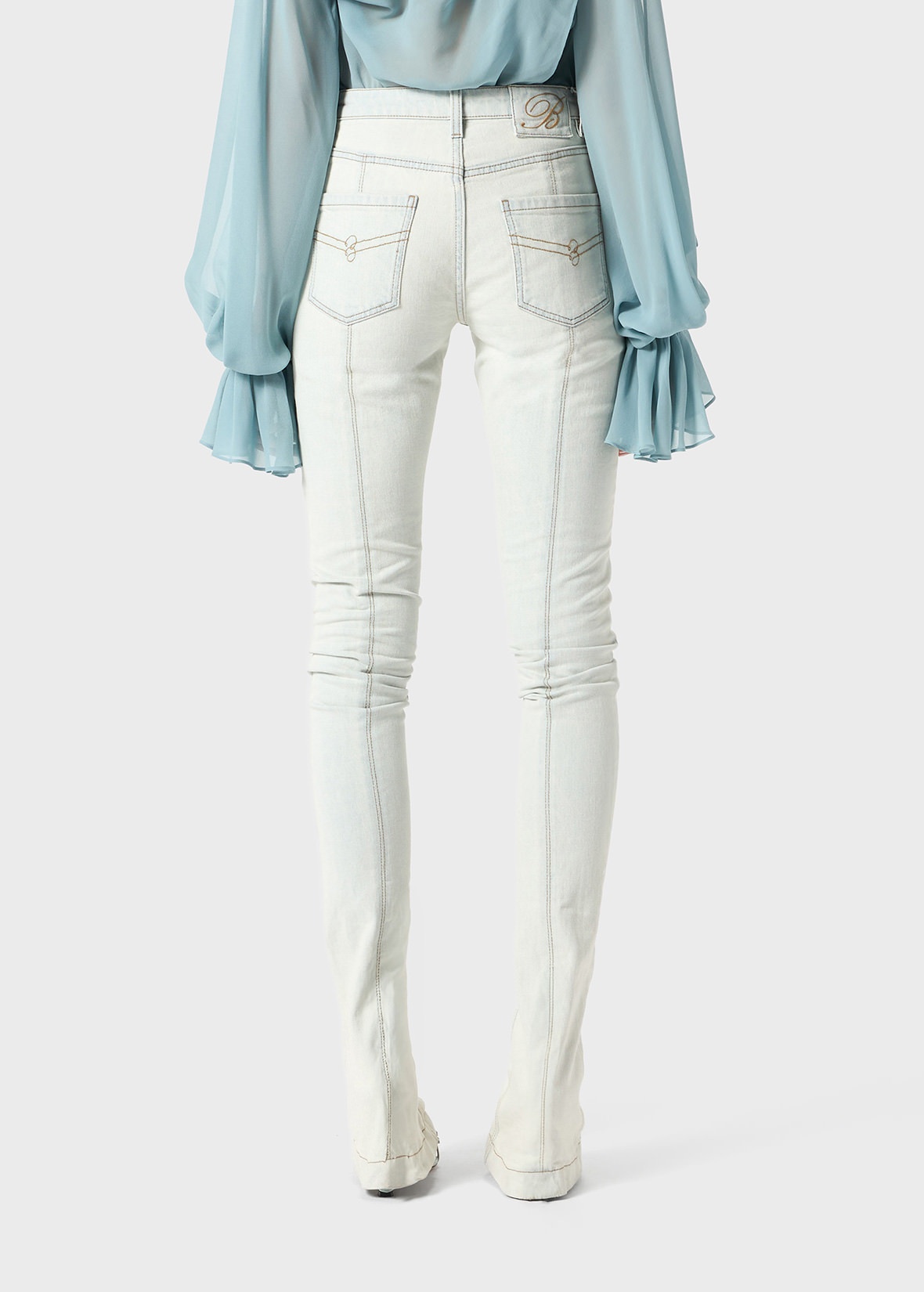BLEACHED DENIM JEANS WITH BOTTOM ZIP - 4