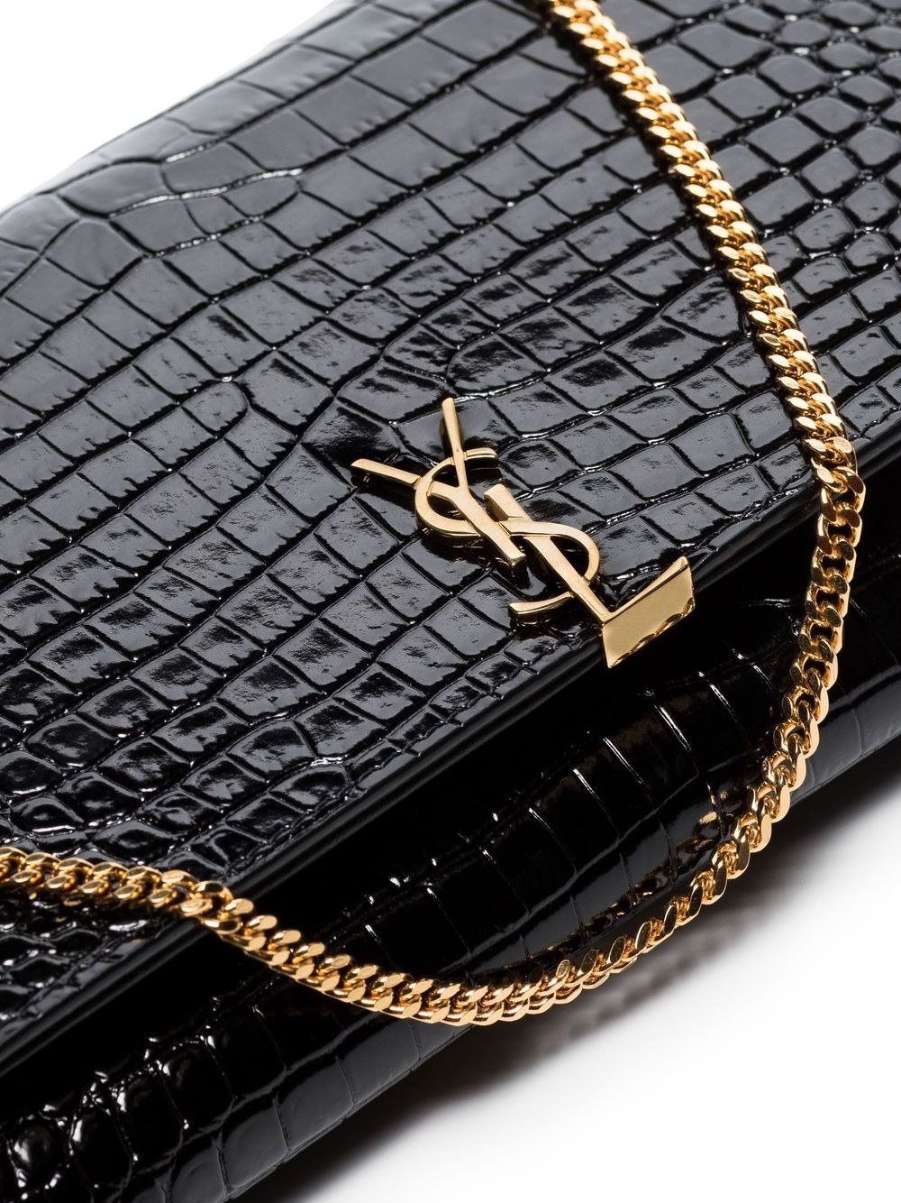 crocodile-embossed glossy leather crossbody bag - 5