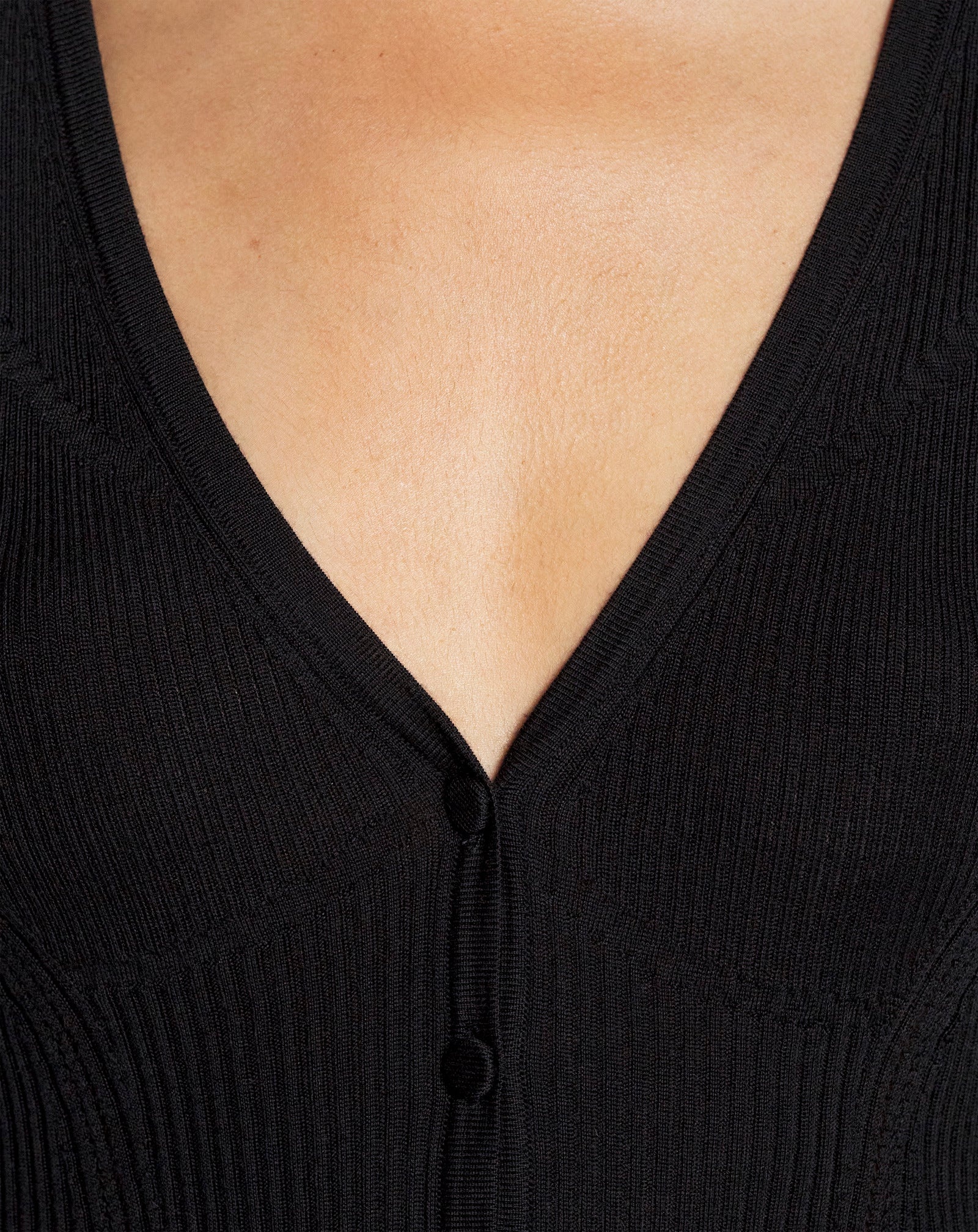 V NECK RIBBED CARDIGAN IN SILK AND CASHMERE - 5