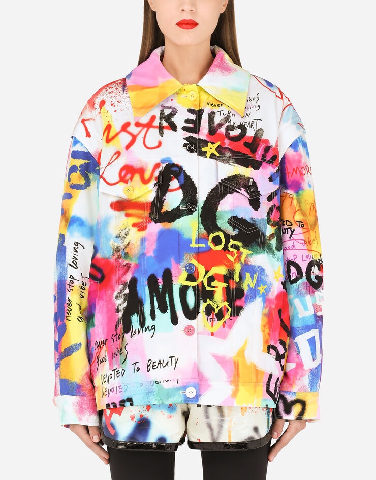 Nylon jacket with multi-colored graffiti print - 1