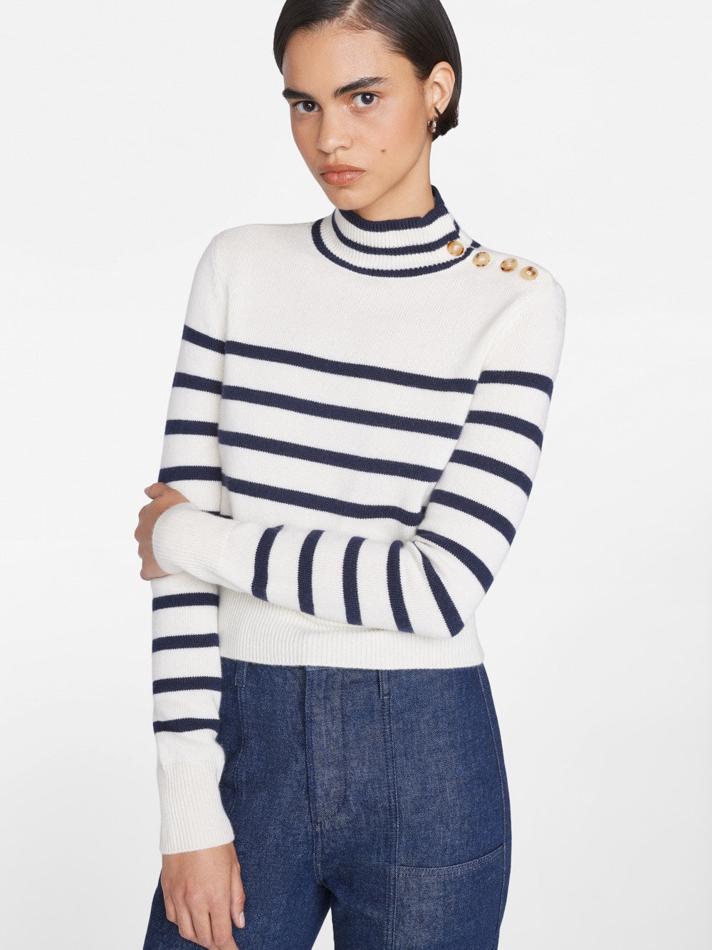 Mariner Cashmere Turtleneck in Off White Multi - 9
