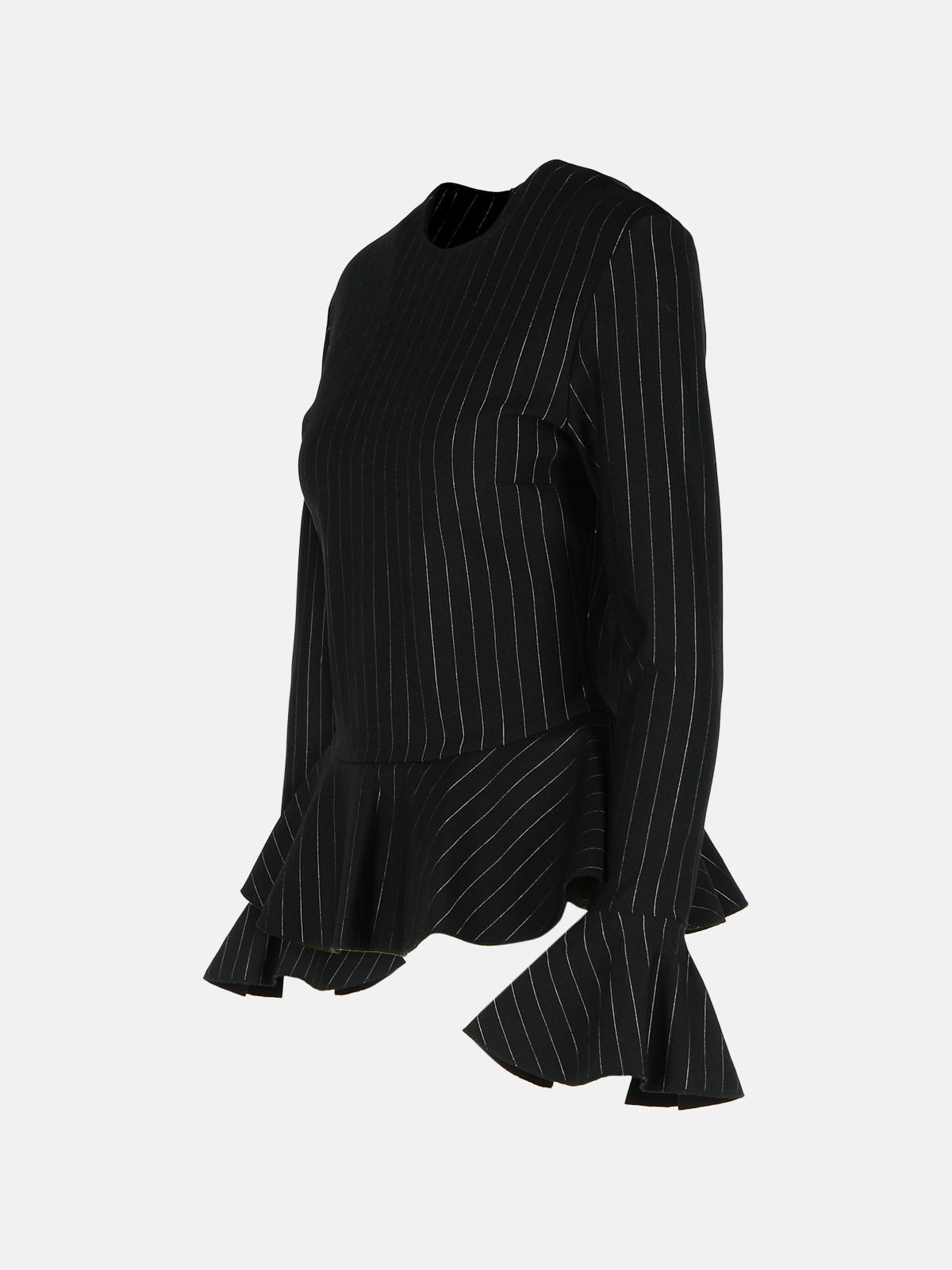 'PEPLUM' BLACK VISCOSE BLEND BLOUSE - 2